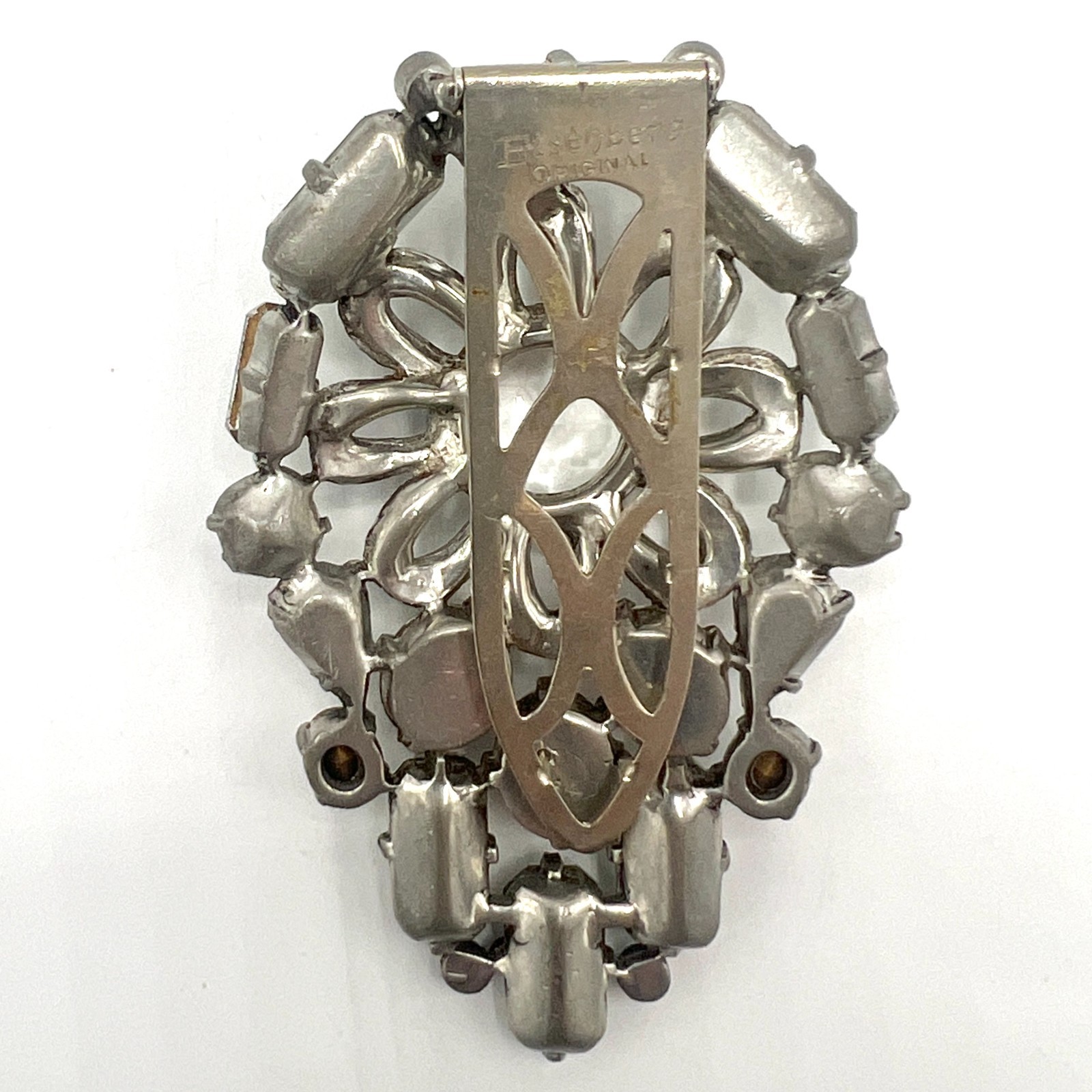 Vintage Eisenberg Original Signed Clear Rhinestone Dress Clip Art Deco Pot Metal