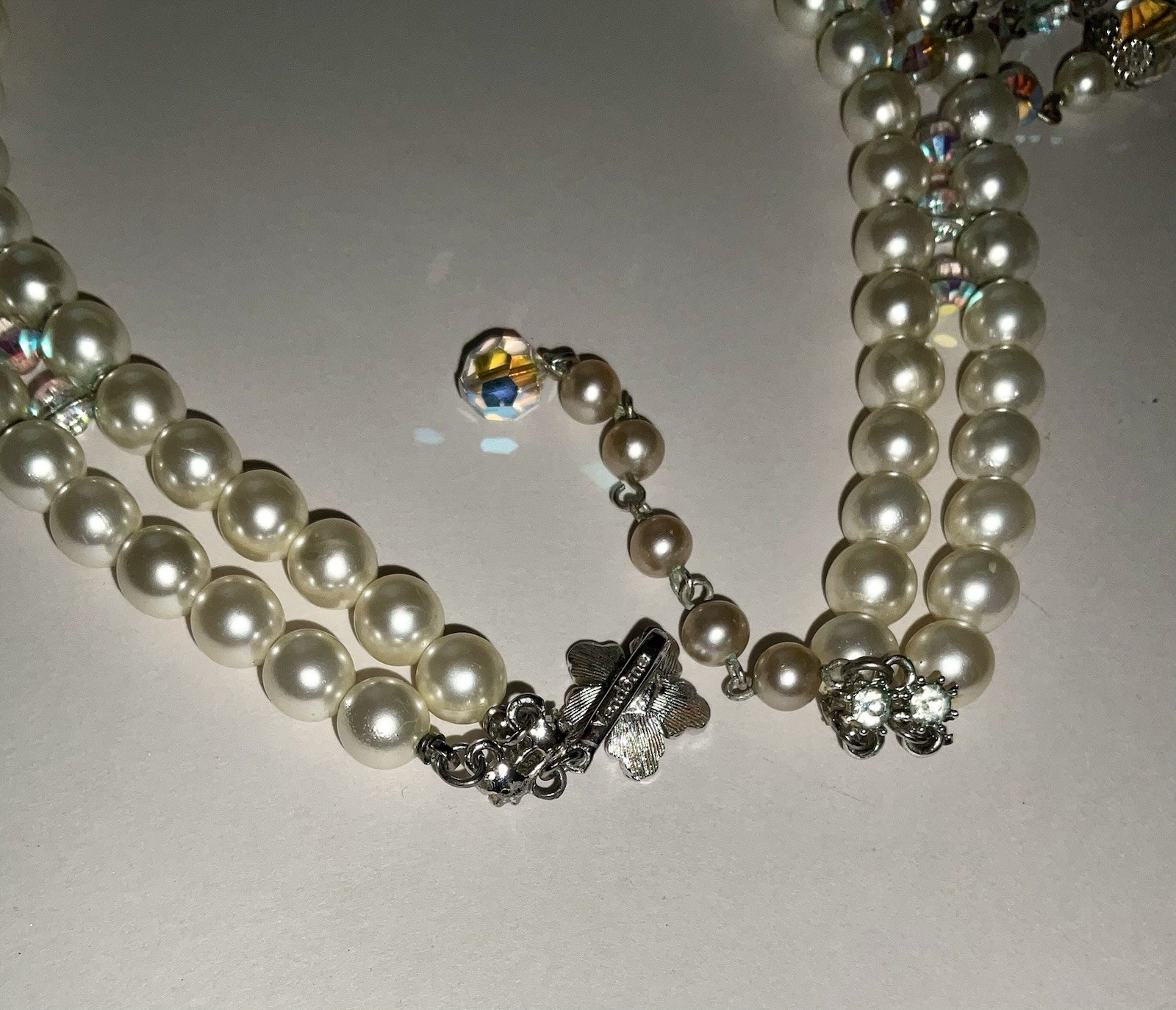 Vintage Vendome Faceted AB Glass & Faux Pearl Fringe Statement Huge Necklace