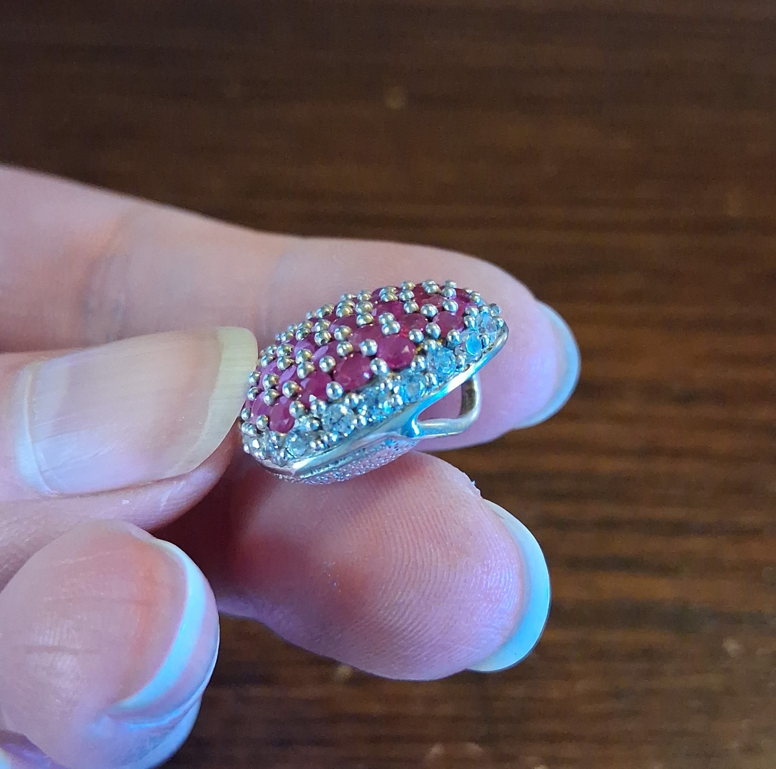 Vintage 1990s Sterling Pave Ruby Heart Slide Pendant Avon See Pics/Description