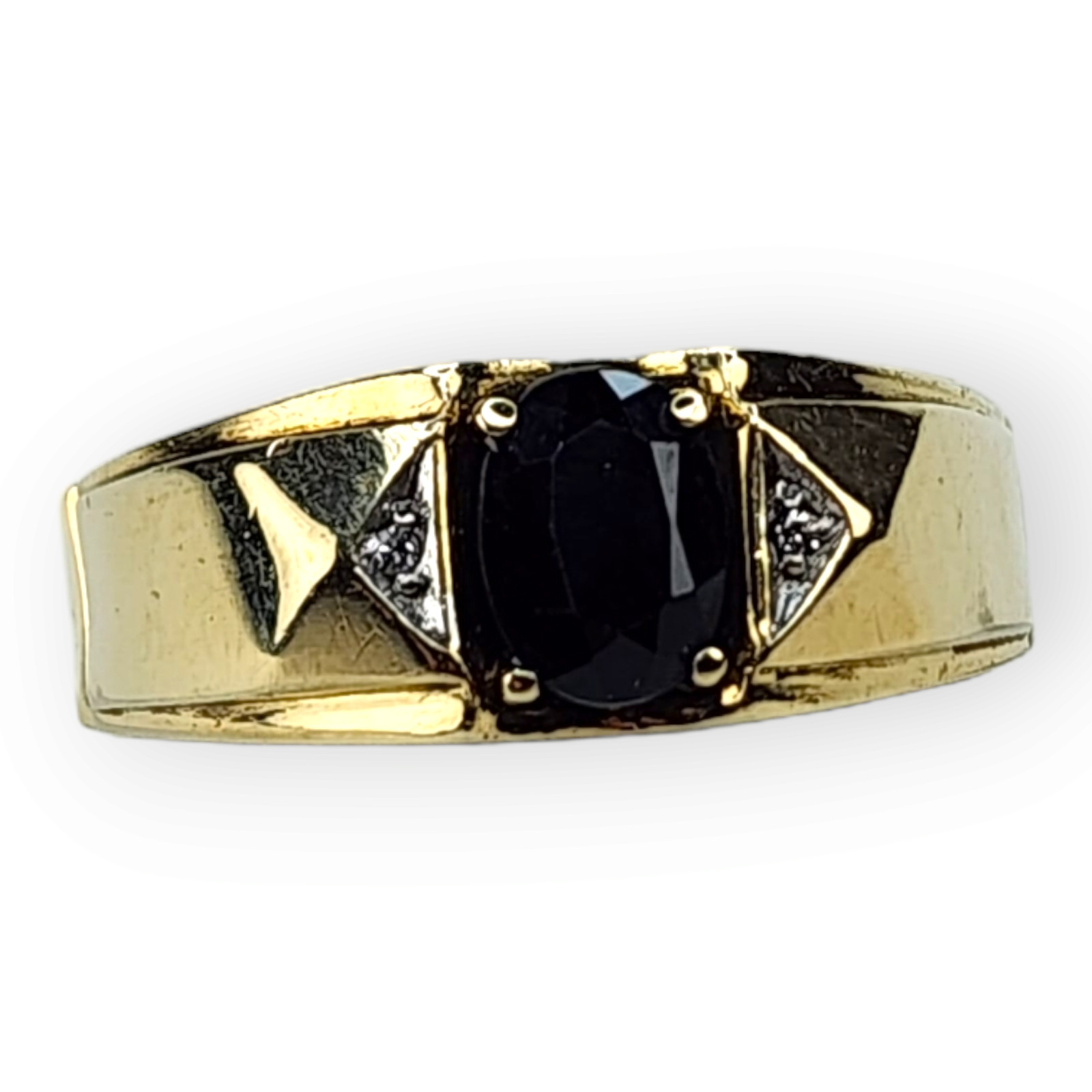 14KT Yellow Gold Vintage Sapphire Diamond Ring Size 9.75