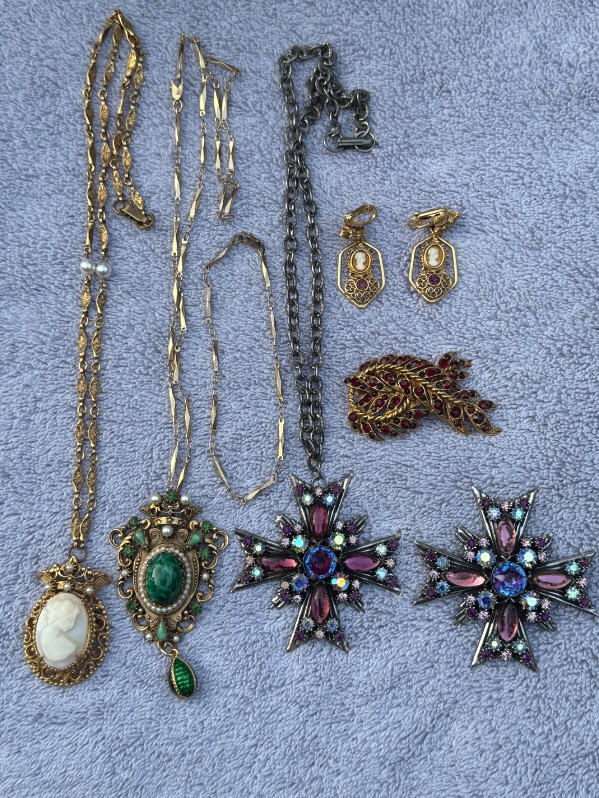 Vintage Florenza Jewelry Lot of 7-Necklaces With Pendants,-Brooches-Earrings
