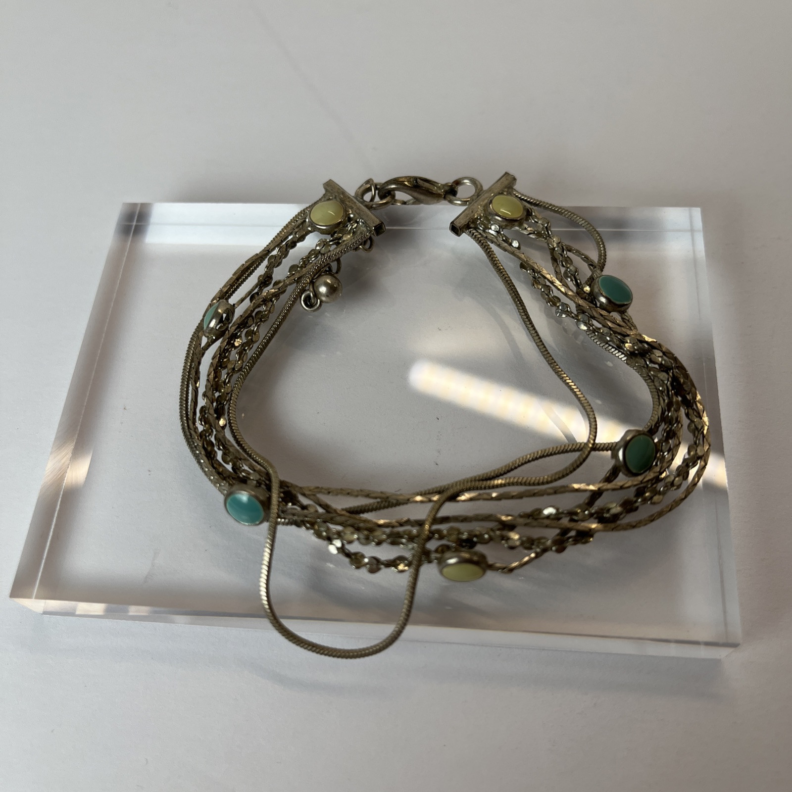 Natural Stone & Multiple Chain Bracelet – Silvertone – 7” – Lobster Claw Clasp