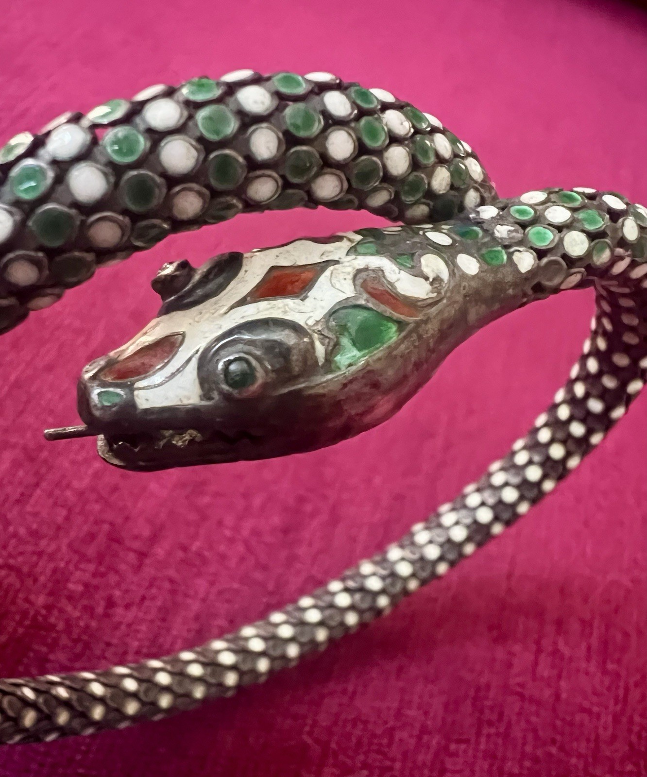 FABULOUS RARE ANTIQUE WHITING DAVIS ENAMELED WRAP SNAKE BRACELET.