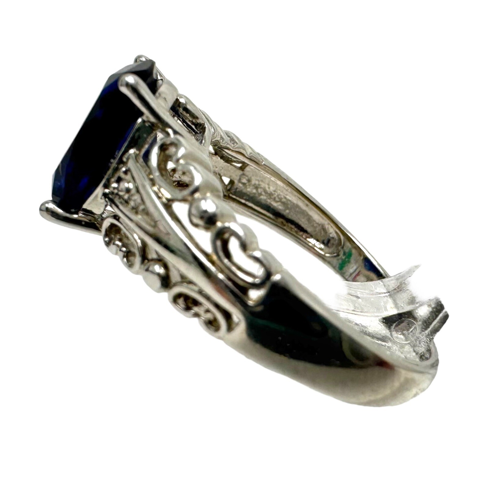 Vintage Silver Tone Blue Oval Glass Solitaire Cocktail Ring 7.25