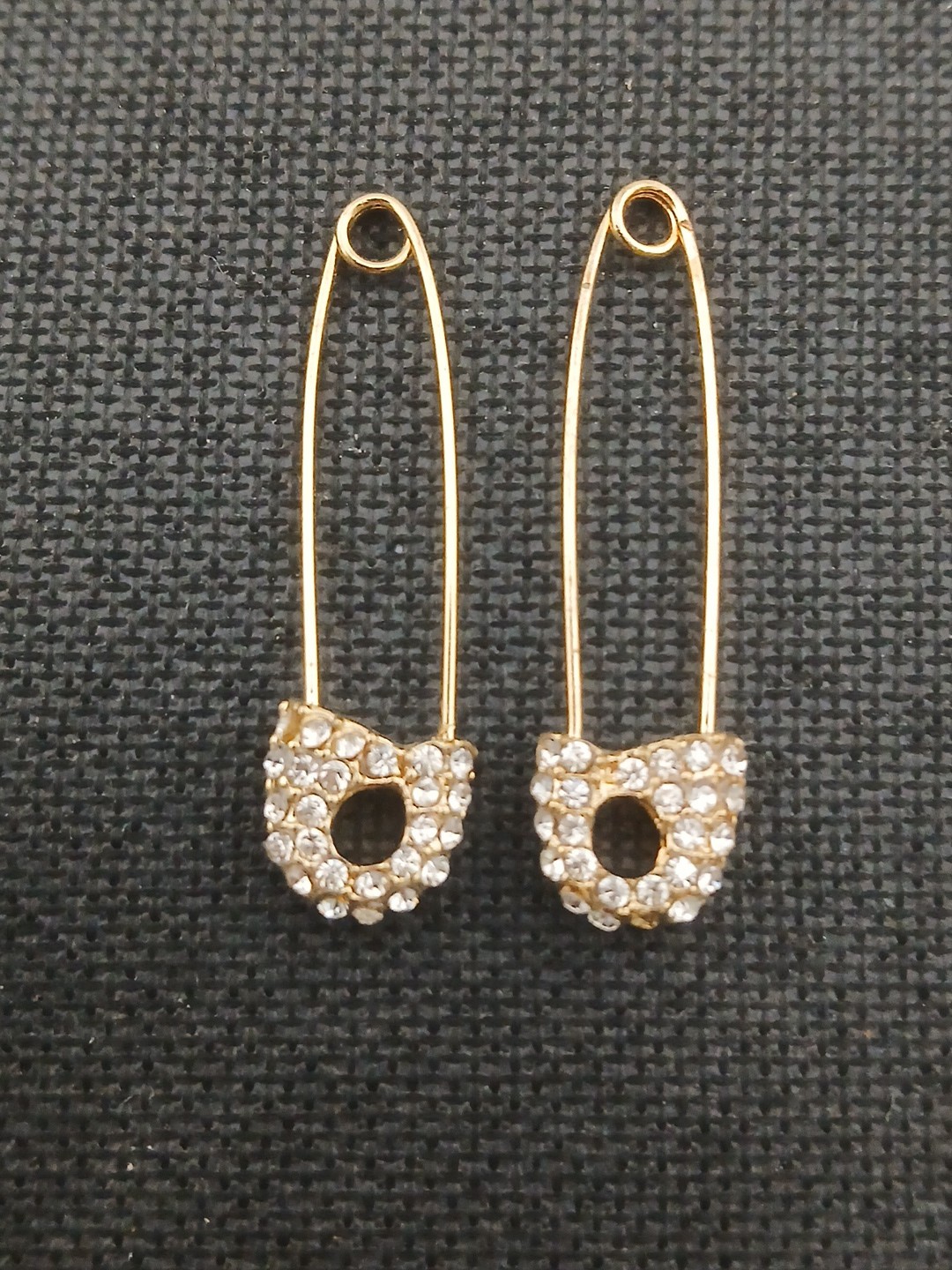LOT OF 5 gold tone clear pave crystals assorted sizes safety pin design brooches
