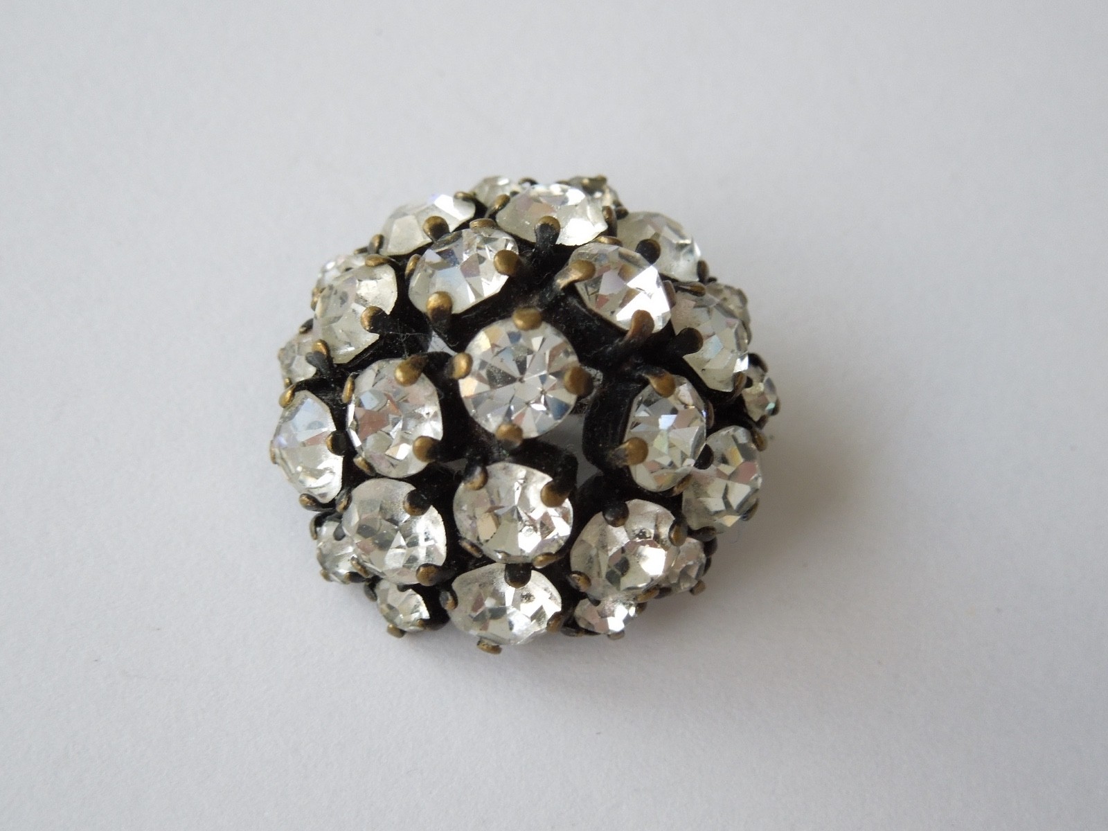 Vintage Strass Brooch Dome Shape Clear Retro Mid Century 7.2 g Ø 2.4 cm