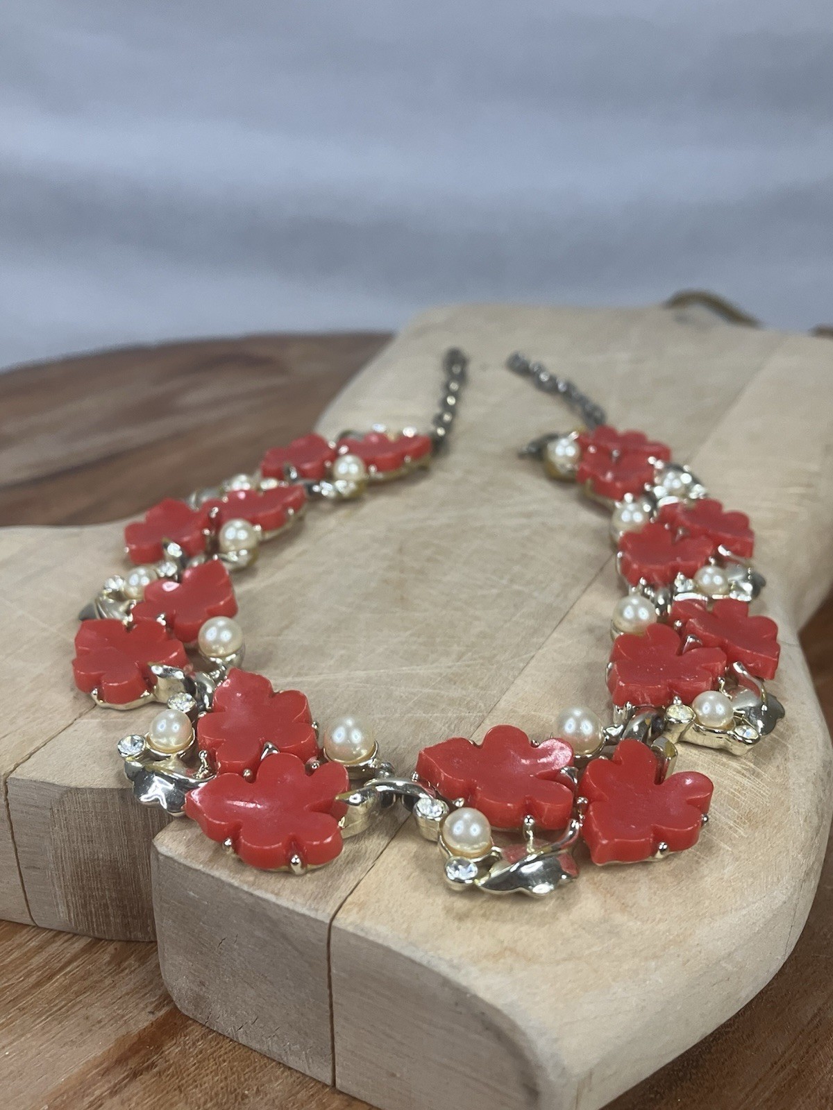 Vintage Red Posey Flower Statement Necklace