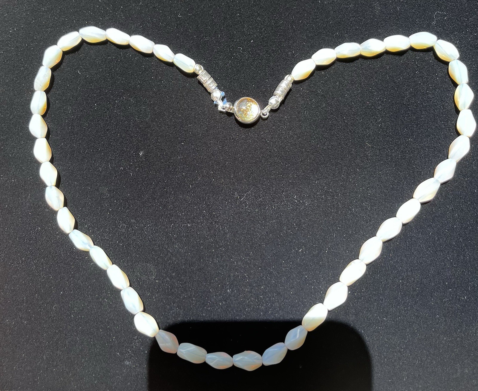 Vintage Australian Opal Bead Necklace 17” Silver Clasp Good Quality Opal Beads