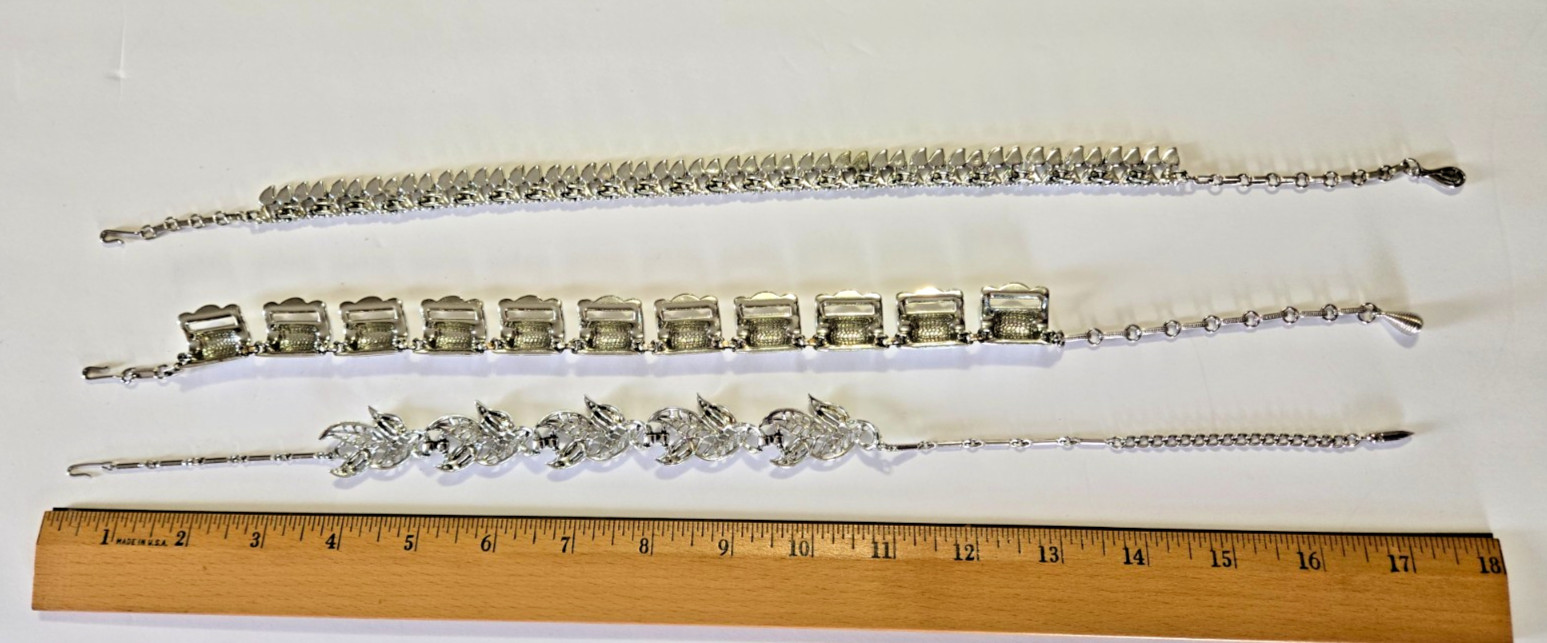Coro Vintage Chunky Silvertone Necklaces, 2 Signed on Hook, 1 With Stone Accents