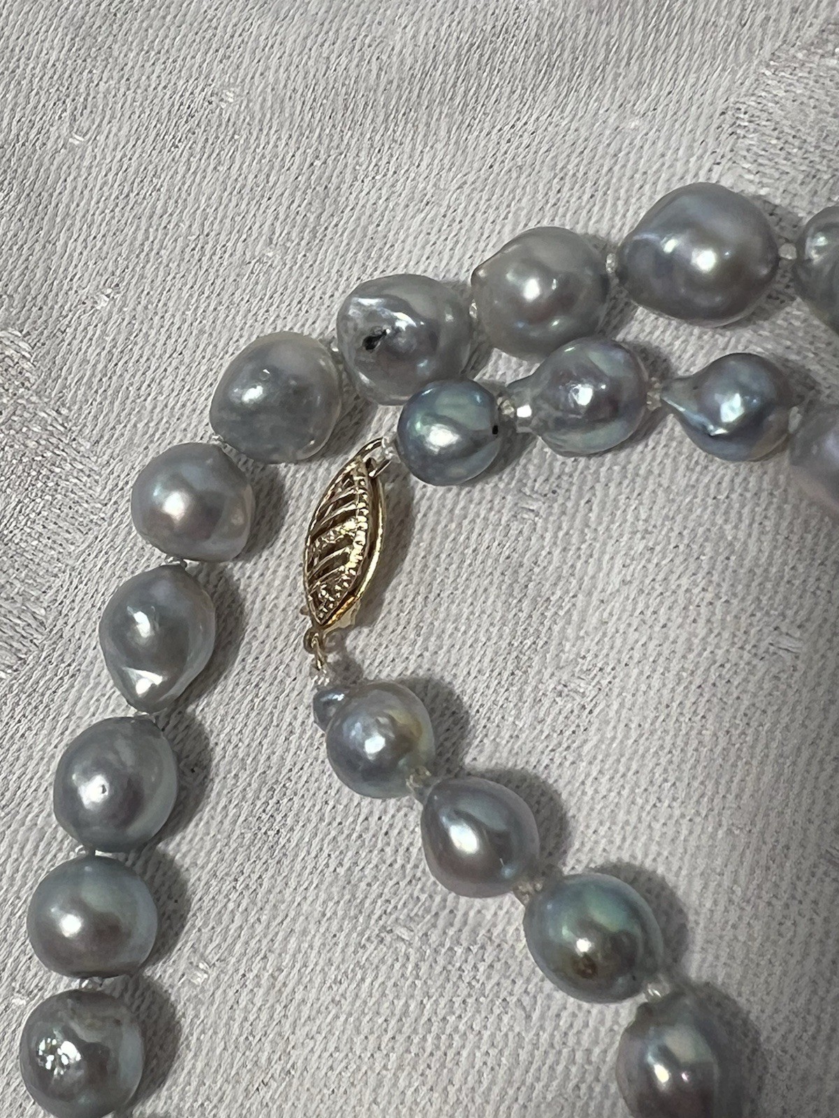 Japanese Silver-Blue Baroque Saltwater Akoya Pearl Necklace 14k clasp 6-9.5mm