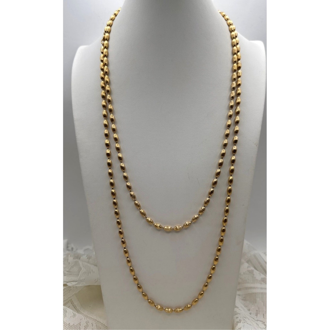 Napier Gold Filled Textured Beaded Chain Opera Length Necklace 60” 62g Vintage