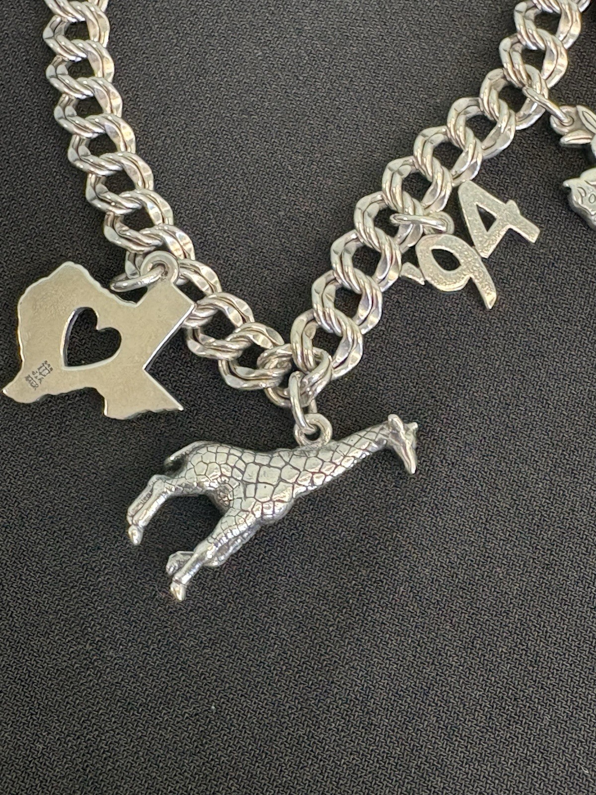 Vtg James Avery Double Curb Bracelet w/3 Rare Retired Giraffe/Sun/Rabbit