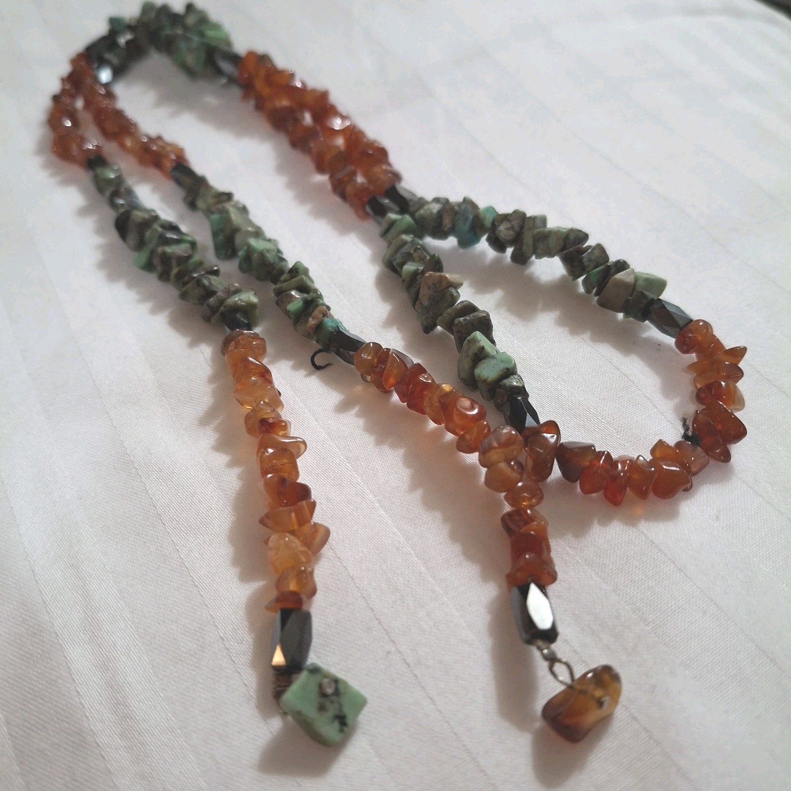 Vintage Necklace Lariet Real Turquoise Carnelian Aventurine Hematite Magnetic…
