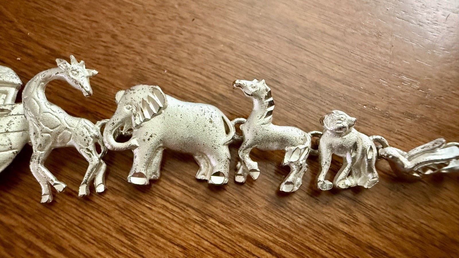 Sterling Silver 925 Noah’s Ark Bracelet 7 Inch 22g Heavy Animal Charm