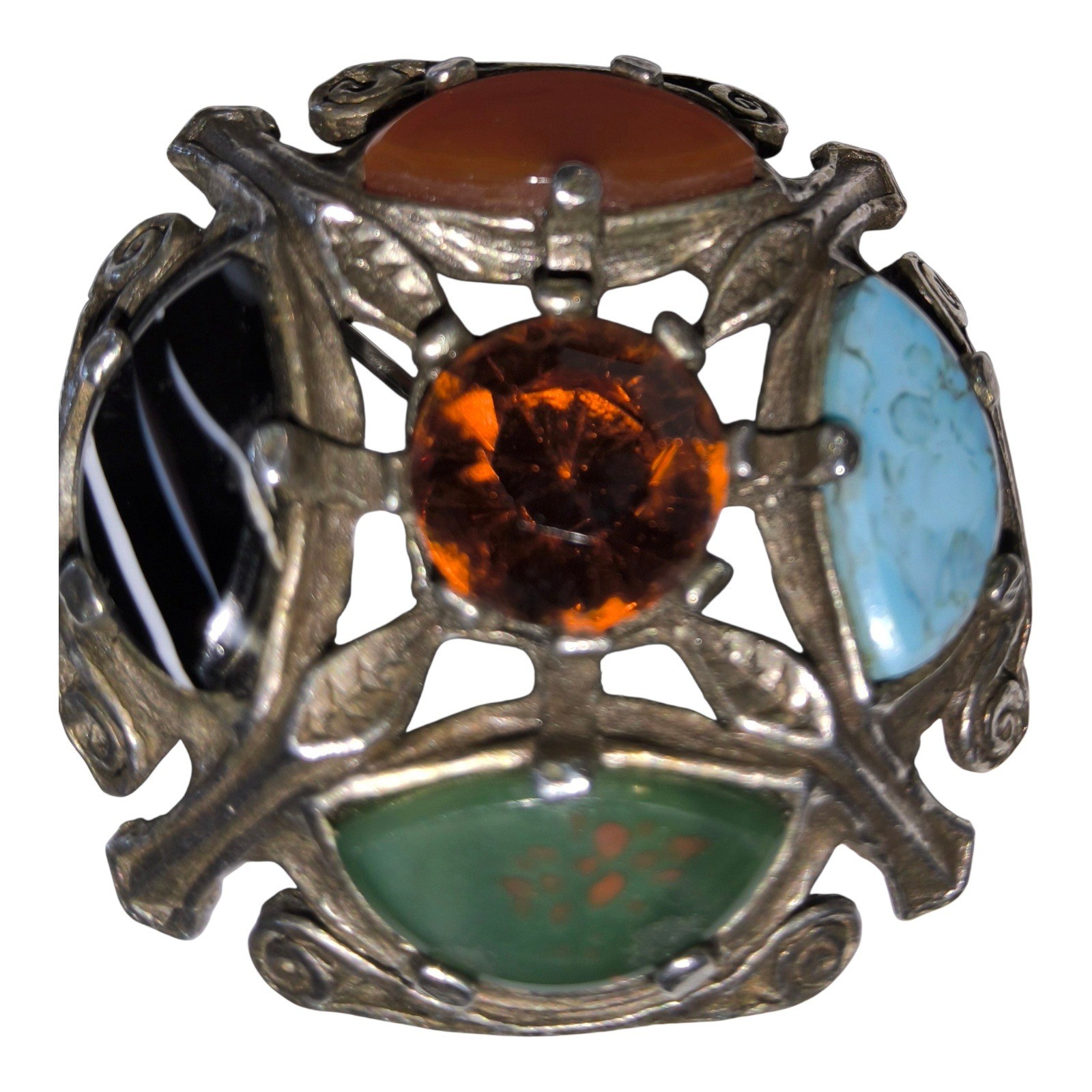 Vintage Miracle Celtic Brooch Scottish Agate Style Glass/Rhinestone Multicolor