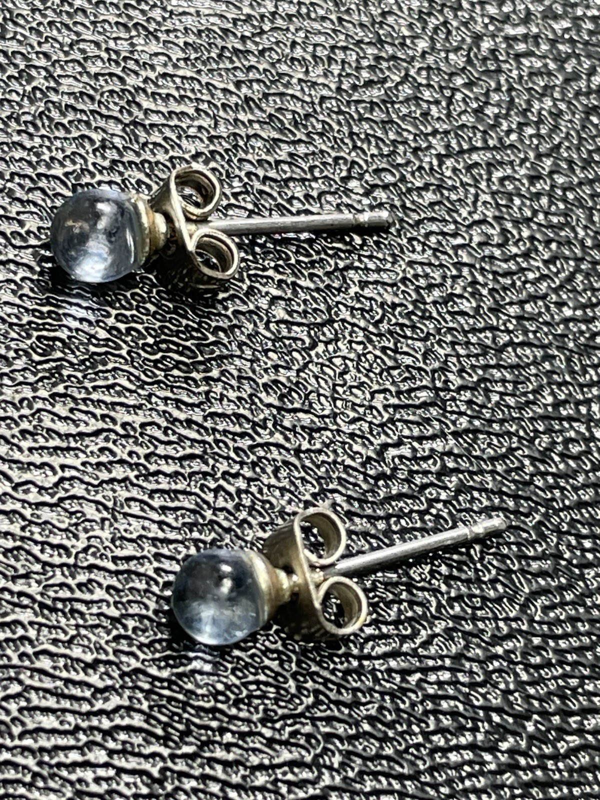 Vintage 4mm Blue Glass Ball Silver Tone Stud Earrings