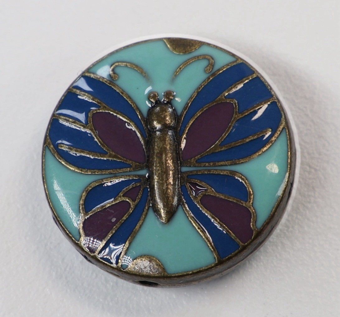 Cloisonne Pendant or Bead Enamel Metal Butterfly No Chain Blue Purple Handmade