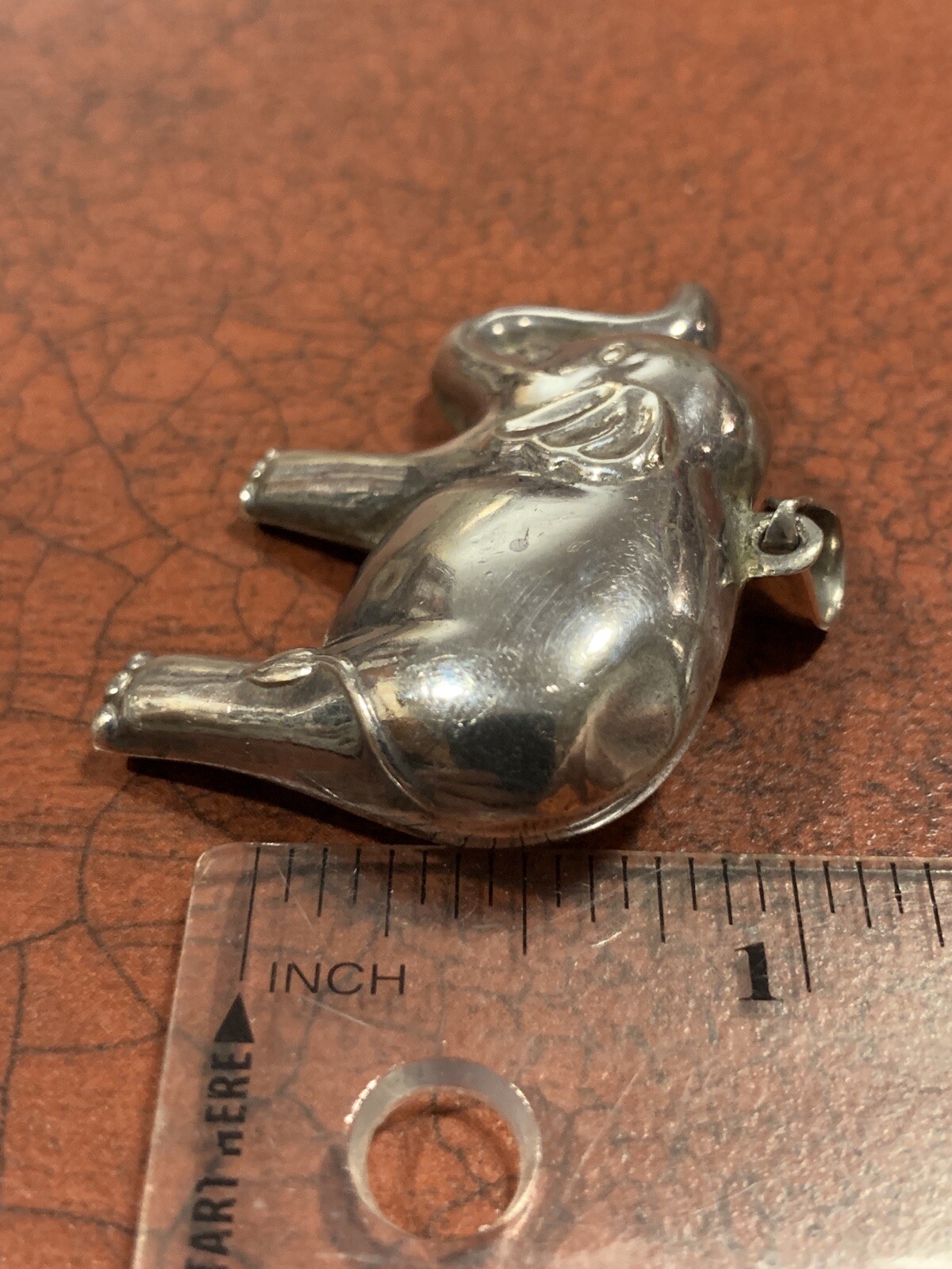 Sterling Silver Puff African Elephant Figural Necklace Pendant FREE SHIPPING