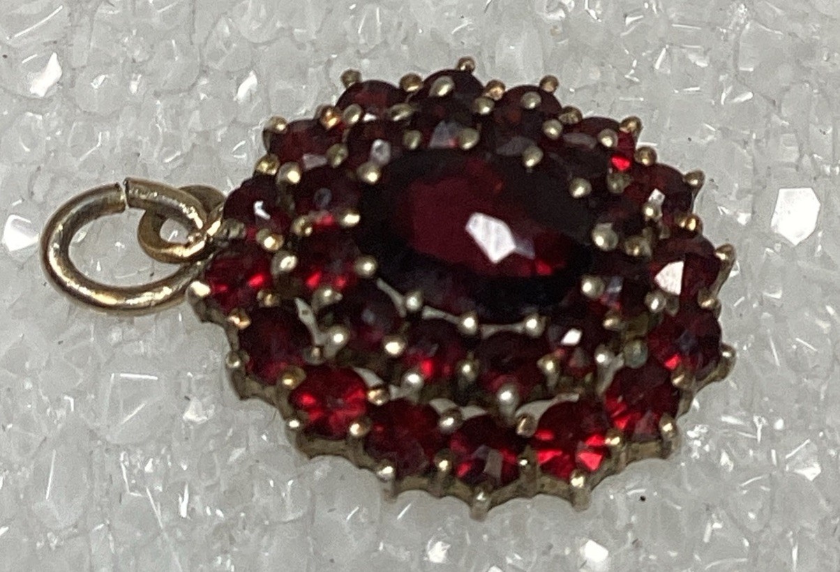 Antique Bohemian Garnets Charm Pendant Rolled Gold