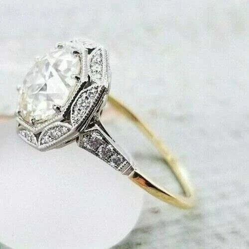Art Deco Style Old European Cut Lab Created Diamond Anniversary 14K Gold FN Ring