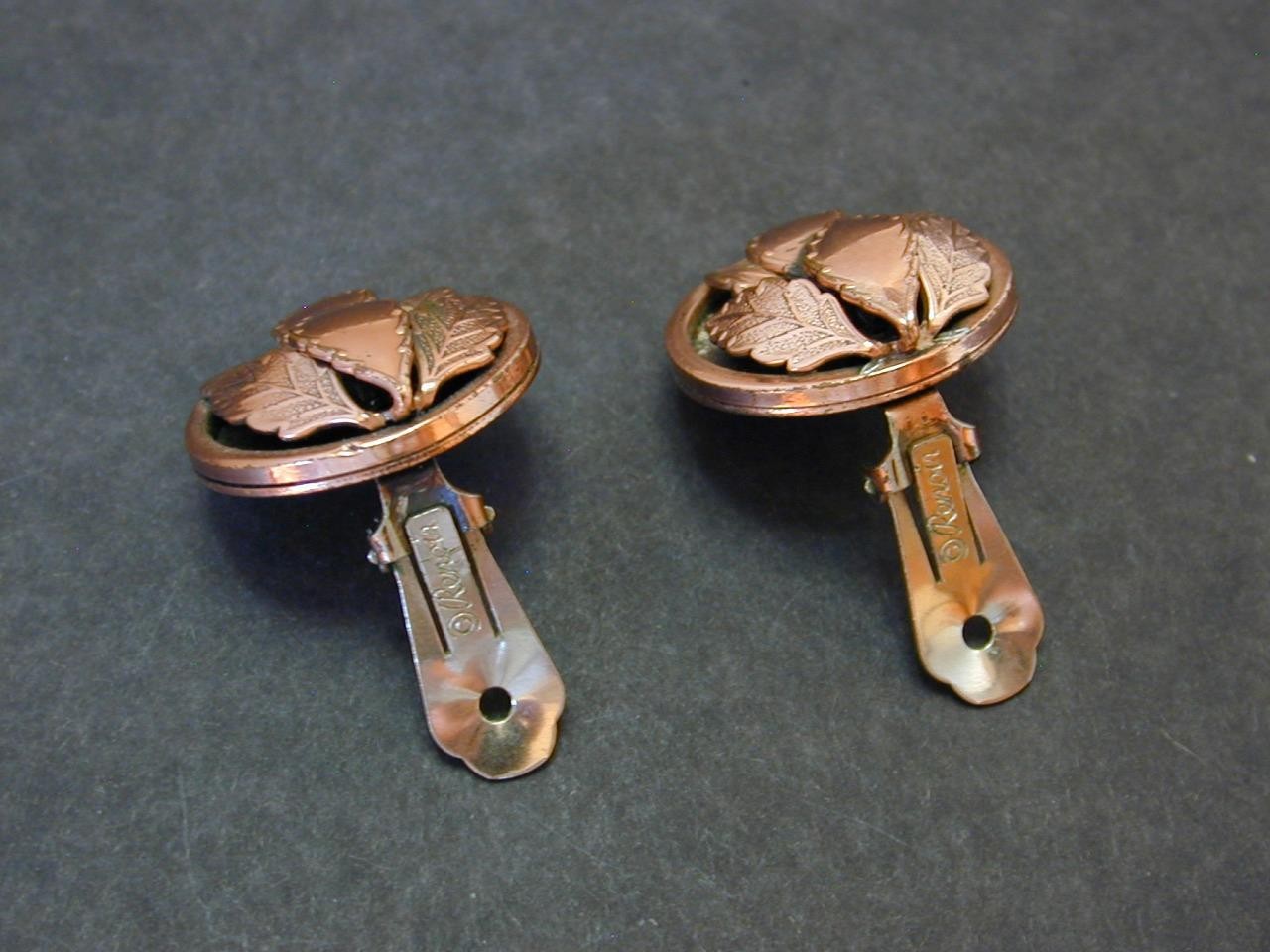 Vintage Renoir Copper MCM Round Leaves Statement Clip on Earrings Designer