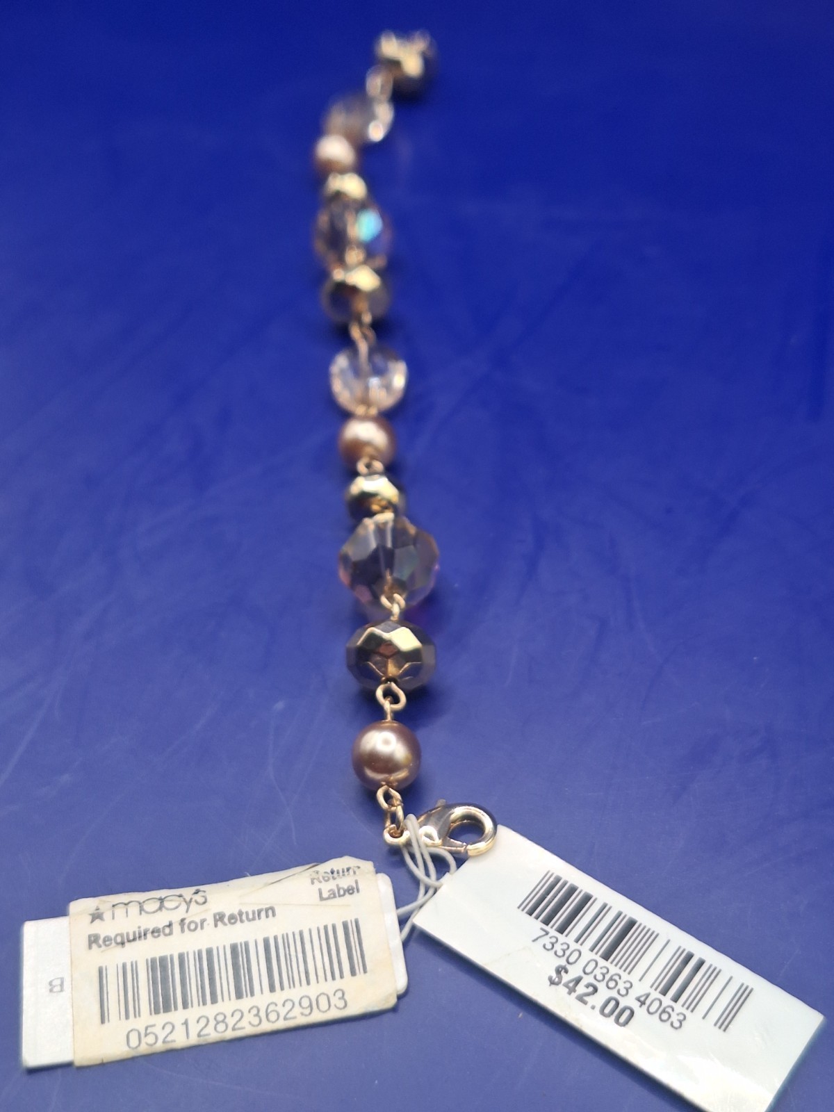 Vtg Luminous Beaded Bracelet, Gold Toned, Faceted And Clear Beads Lobster Clasp