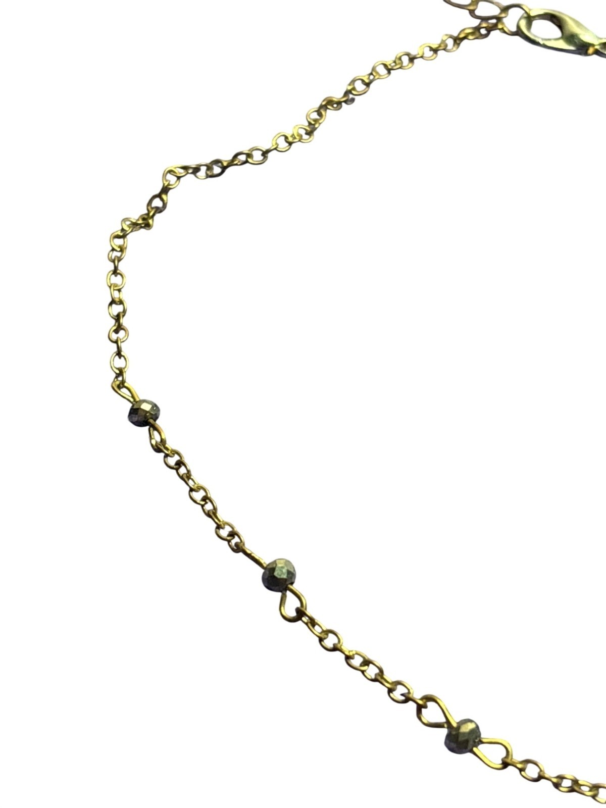 Vintage 90s Dainty Goldtone Chain Choker Necklace Faceted Gunmetal Station Beads