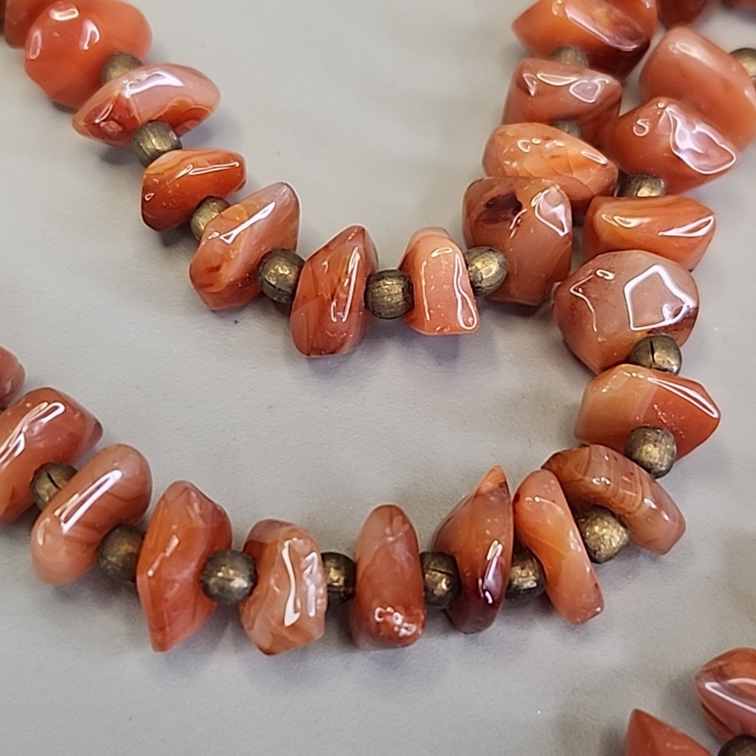 Vintage Carnelian Agate Beaded Necklace Stone Orange Polished Nugget 17.5″