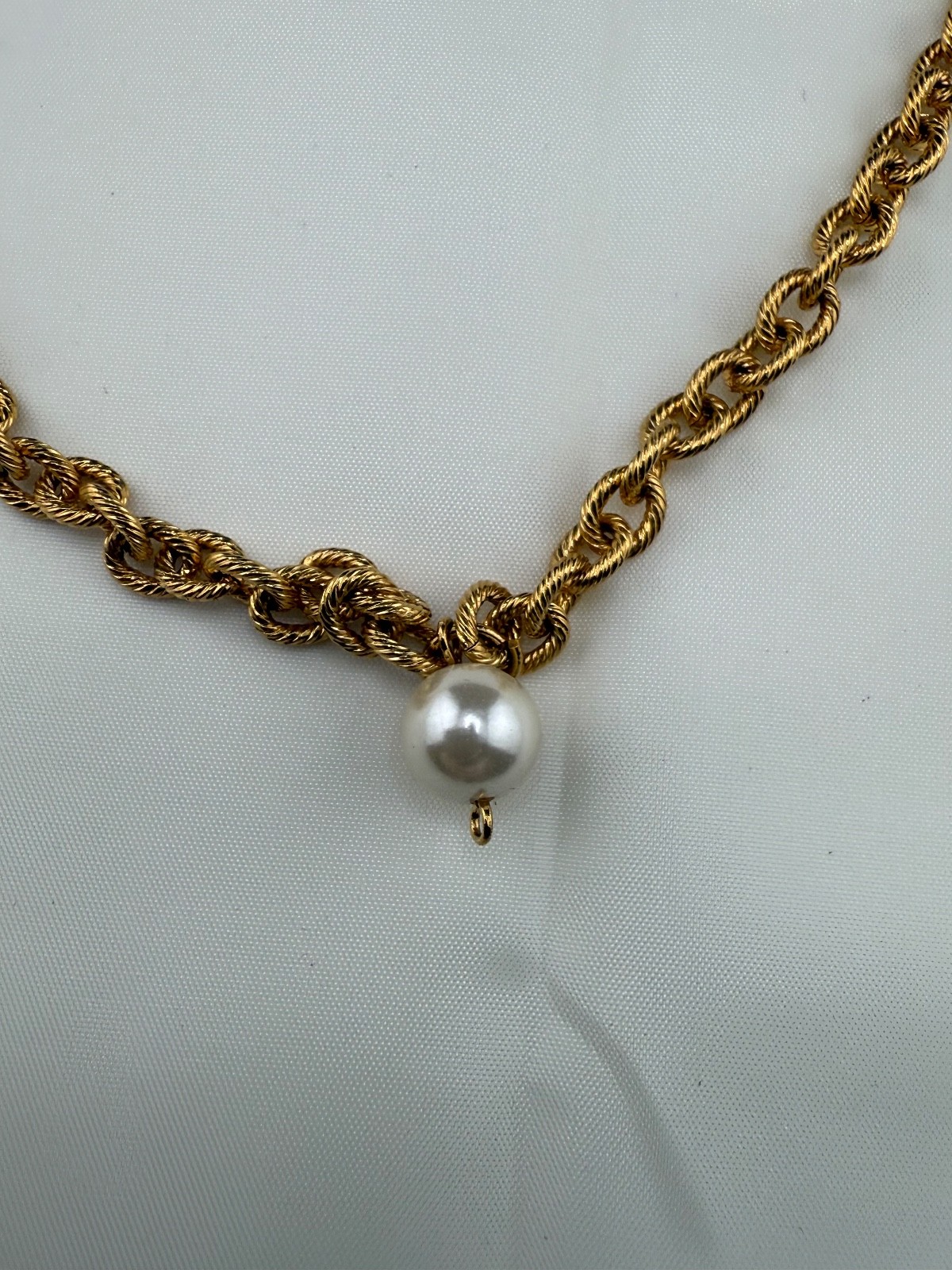 Vintage Napier Necklace Gold Tone Faux Pearl 28”