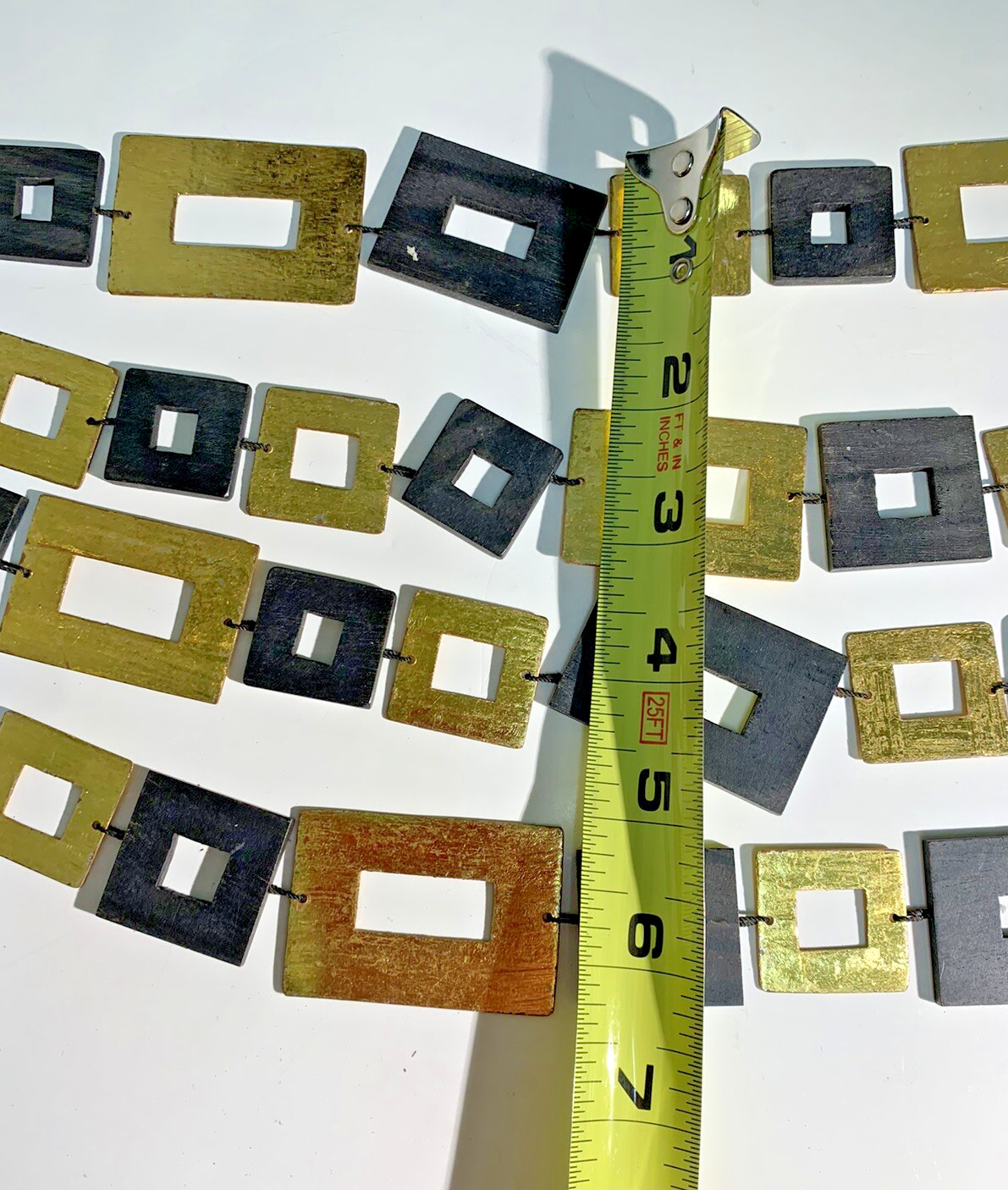 GERDA LYNGGAARD BLACK Wood Rectangles & GOLD Boxes Statement Couture Necklace