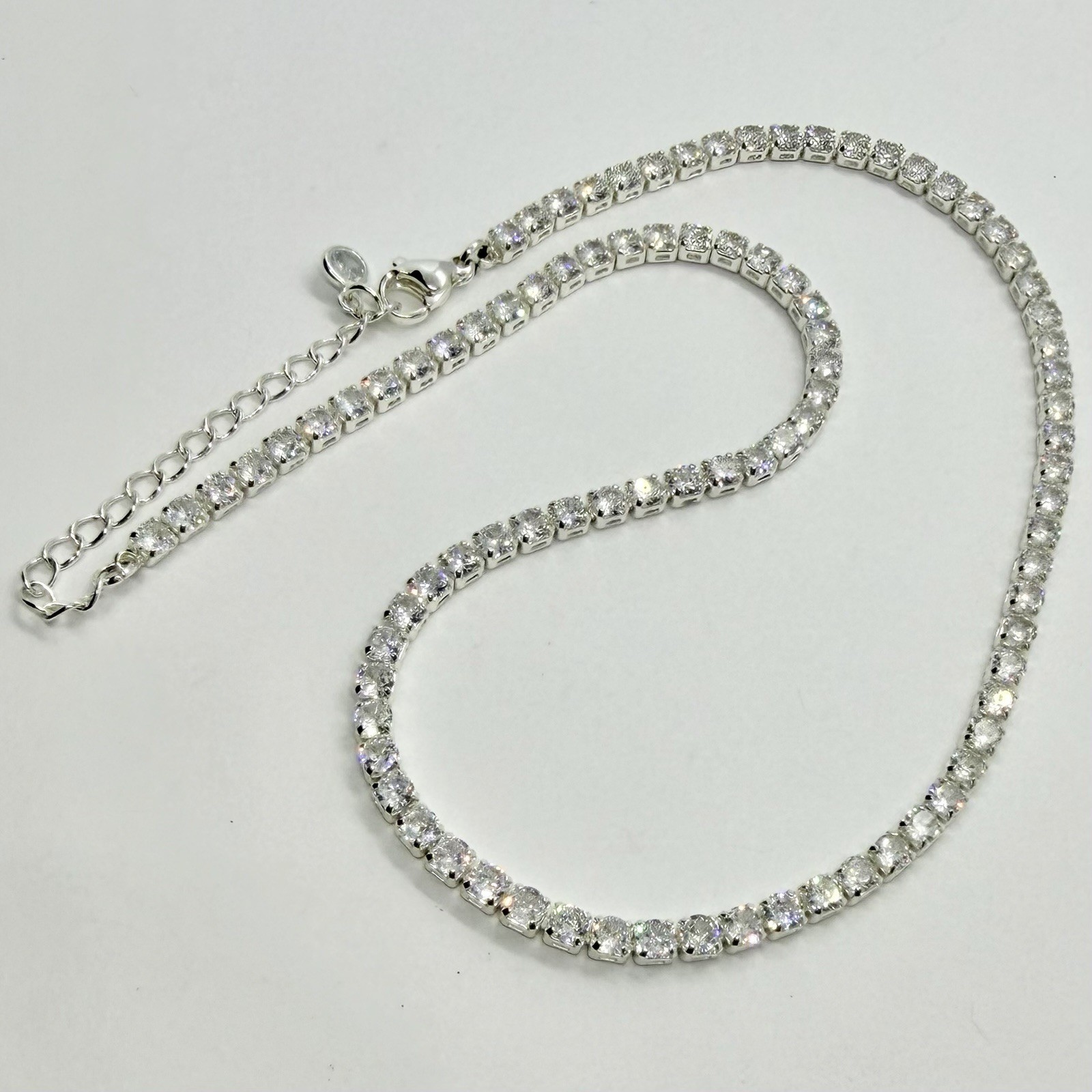 Classic Bling Clear Rhinestone 13 Inch Choker Necklace Silvertone Prong Set