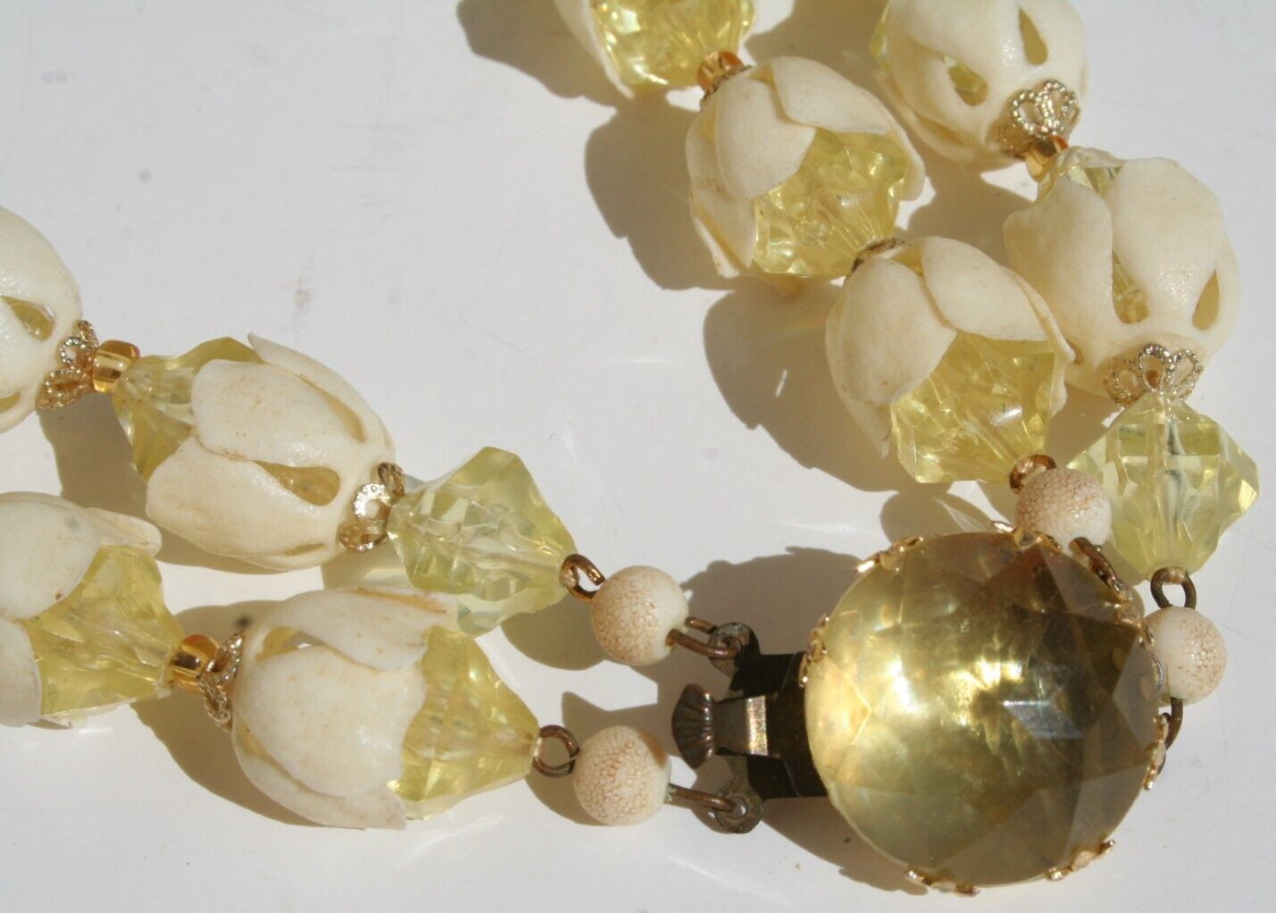 Vtg West Germany Necklace Signed Double Strand Acrylic Plastic Lucite Flowers