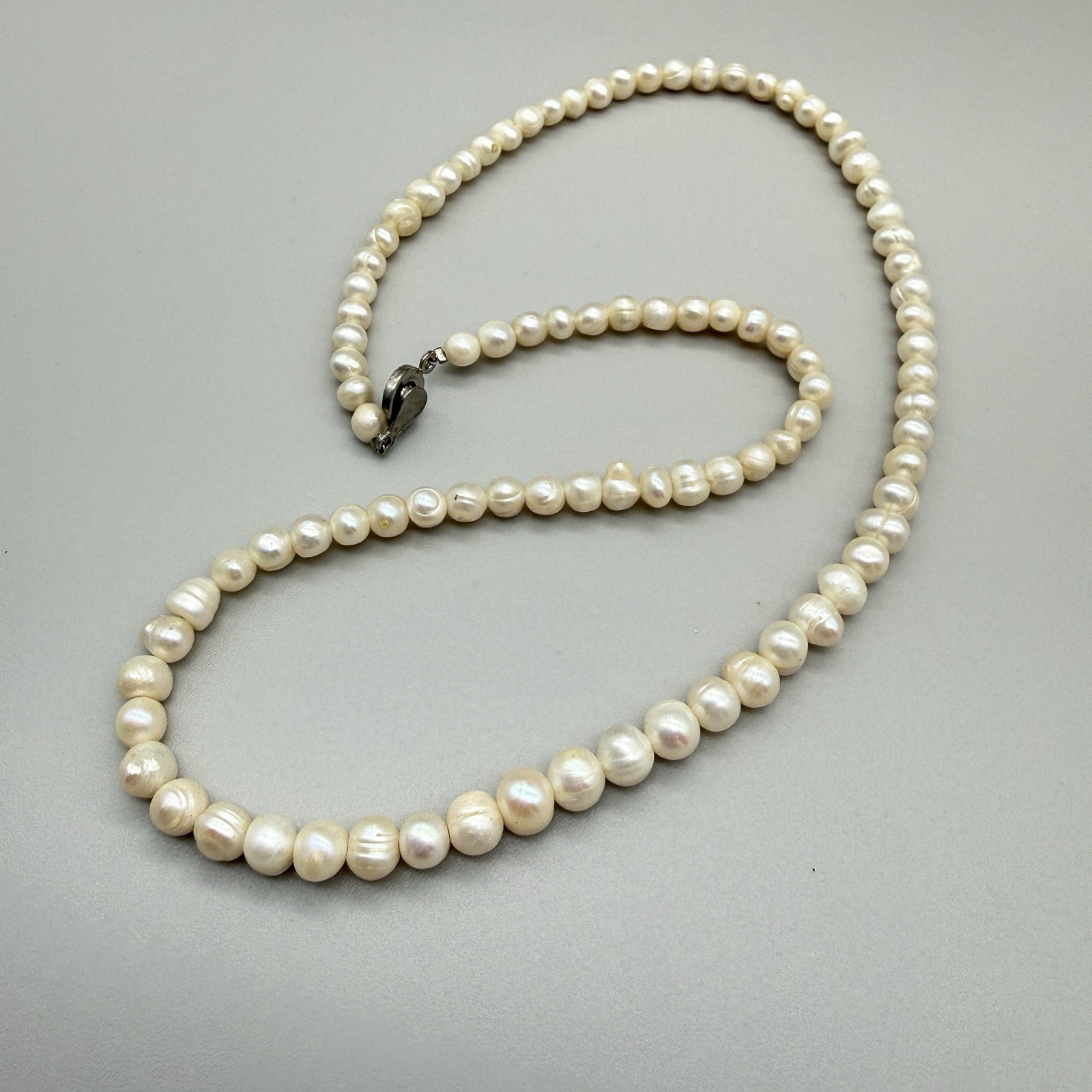 Vintage Cultured Freshwater Pearl Necklace 20” 5.7mm Push Button Clasp Strand