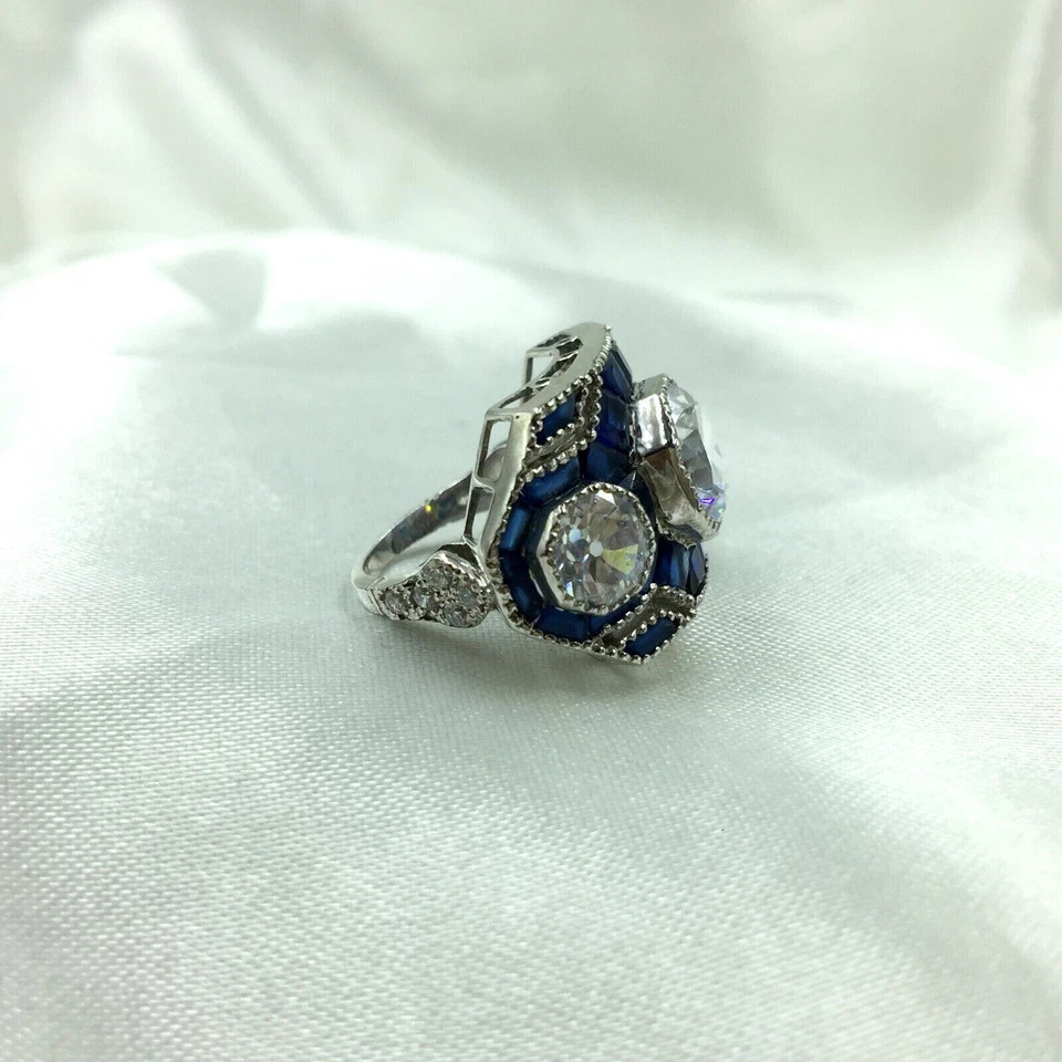 3Ct Art Deco Style Lab Created Diamond Wedding Engagement 14K White Gold FN Ring