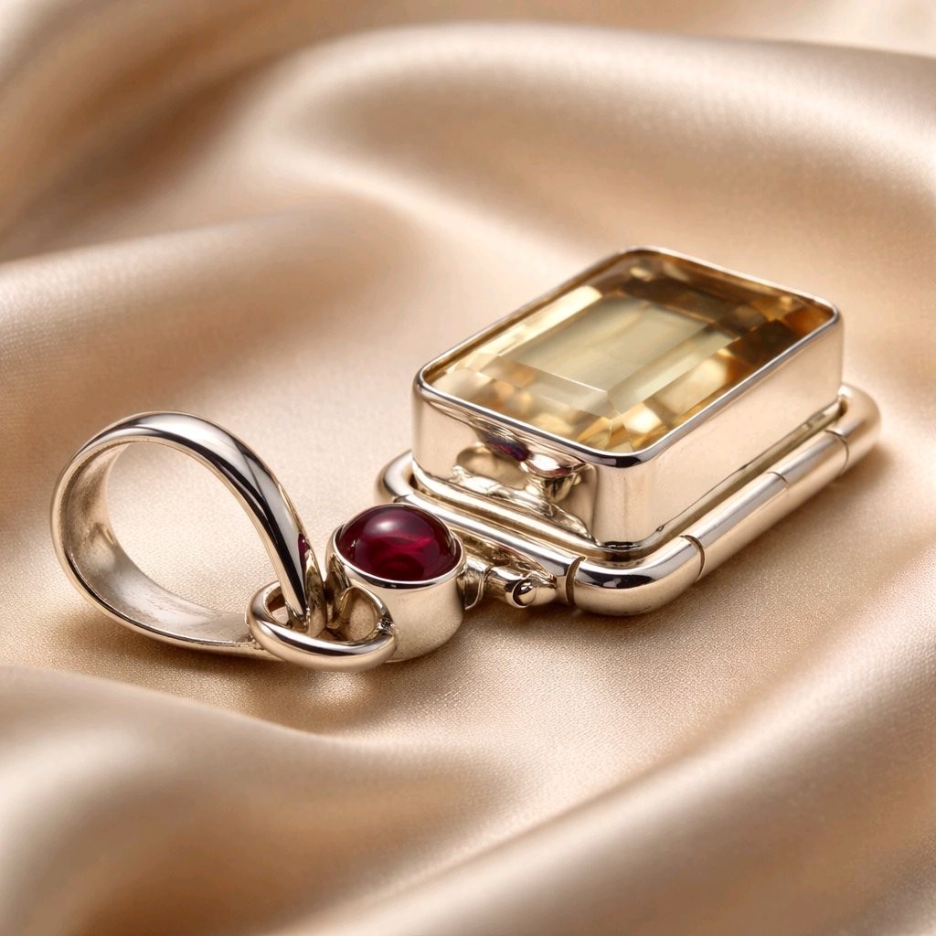 Citrine Pendant Sterling Silver Emerald Cut Garnet Necklace Gemstone Statement