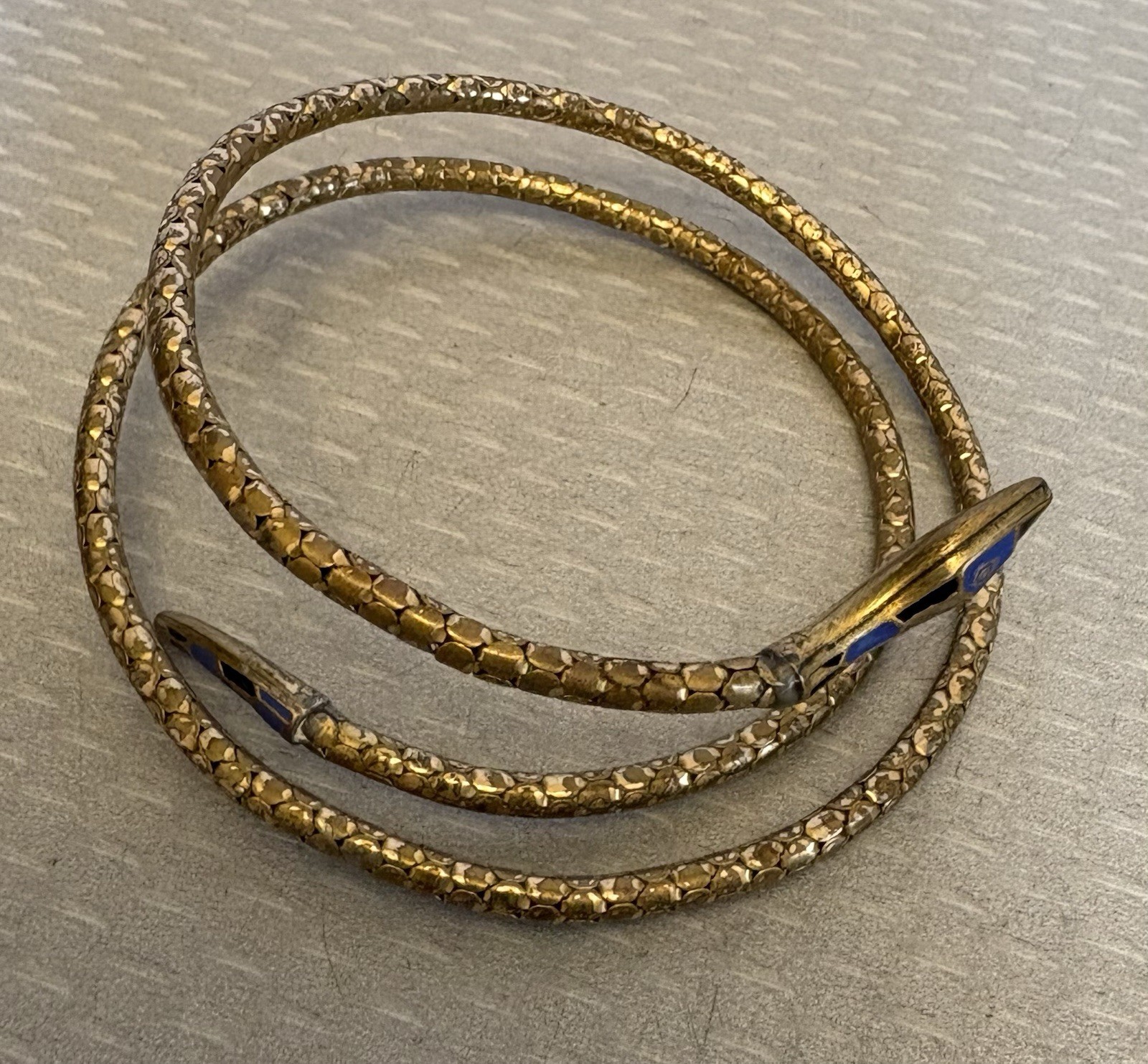 German Art Deco Enamel Coiled Snake Bracelet Torque Choker Flexible Gaspipe Wrap