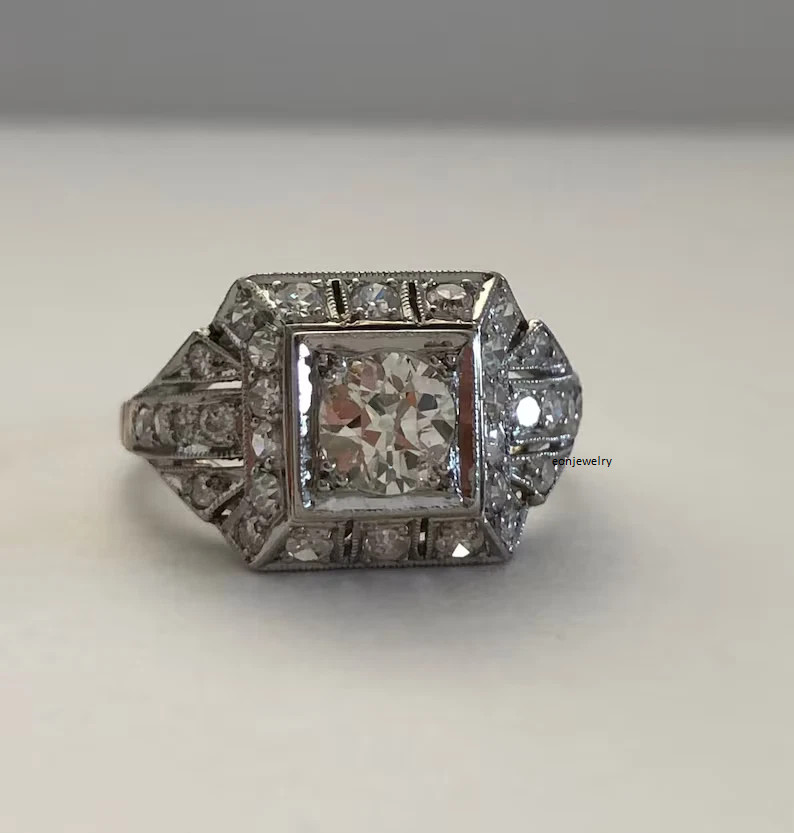 1920s Art Deco Old European Cut 1.5ct Silver Antique Vintage Engagement Her Ring