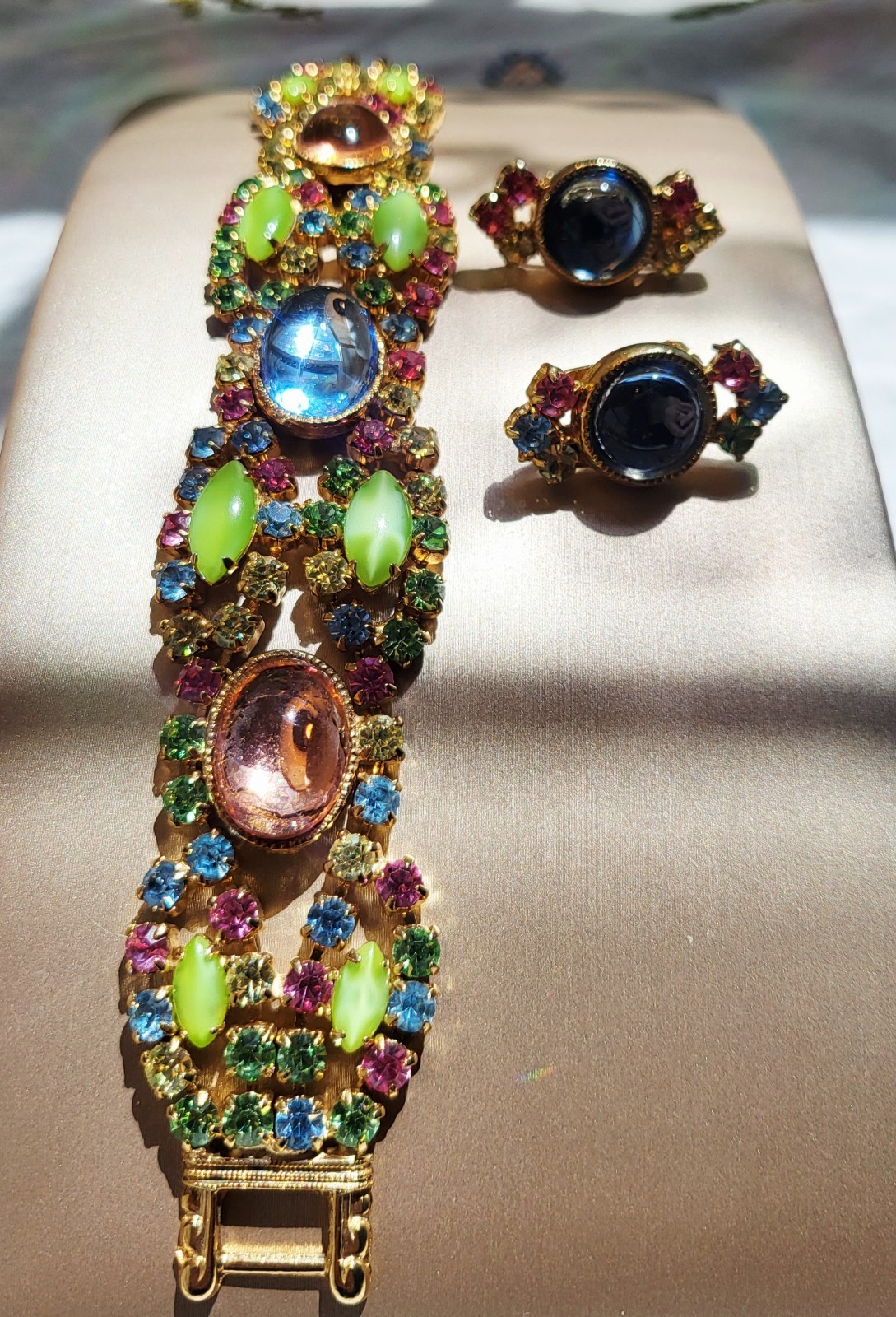 Vintage Multicolor Rhinestone Bracelet and Earrings Set