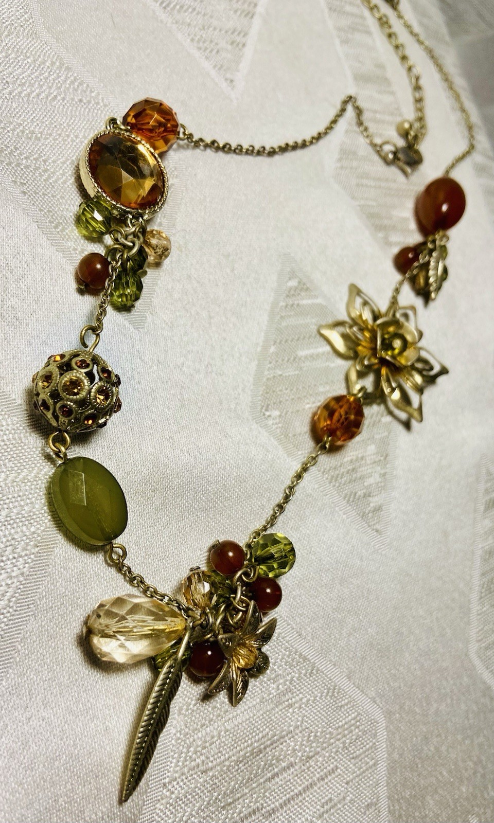 Vintage Boho Charm Necklace Asymmetrical Floral Glass Bead 16-20”
