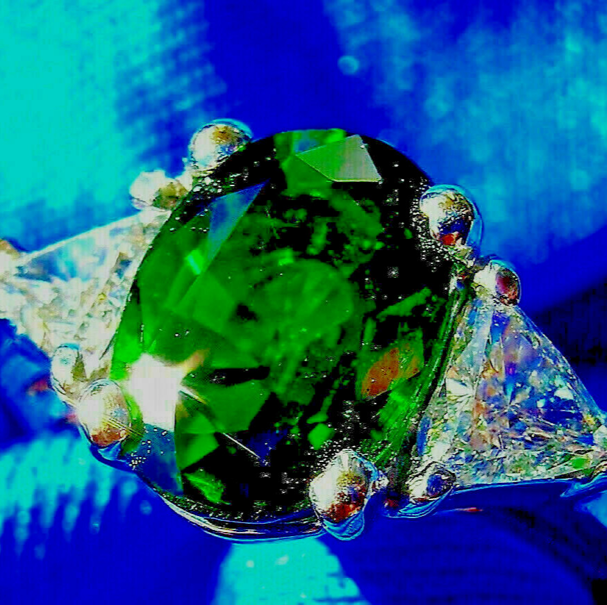 Original EARTH MINED Tourmaline DIAMOND Deco Engagement Ring 14K WHITE GOLD S 7