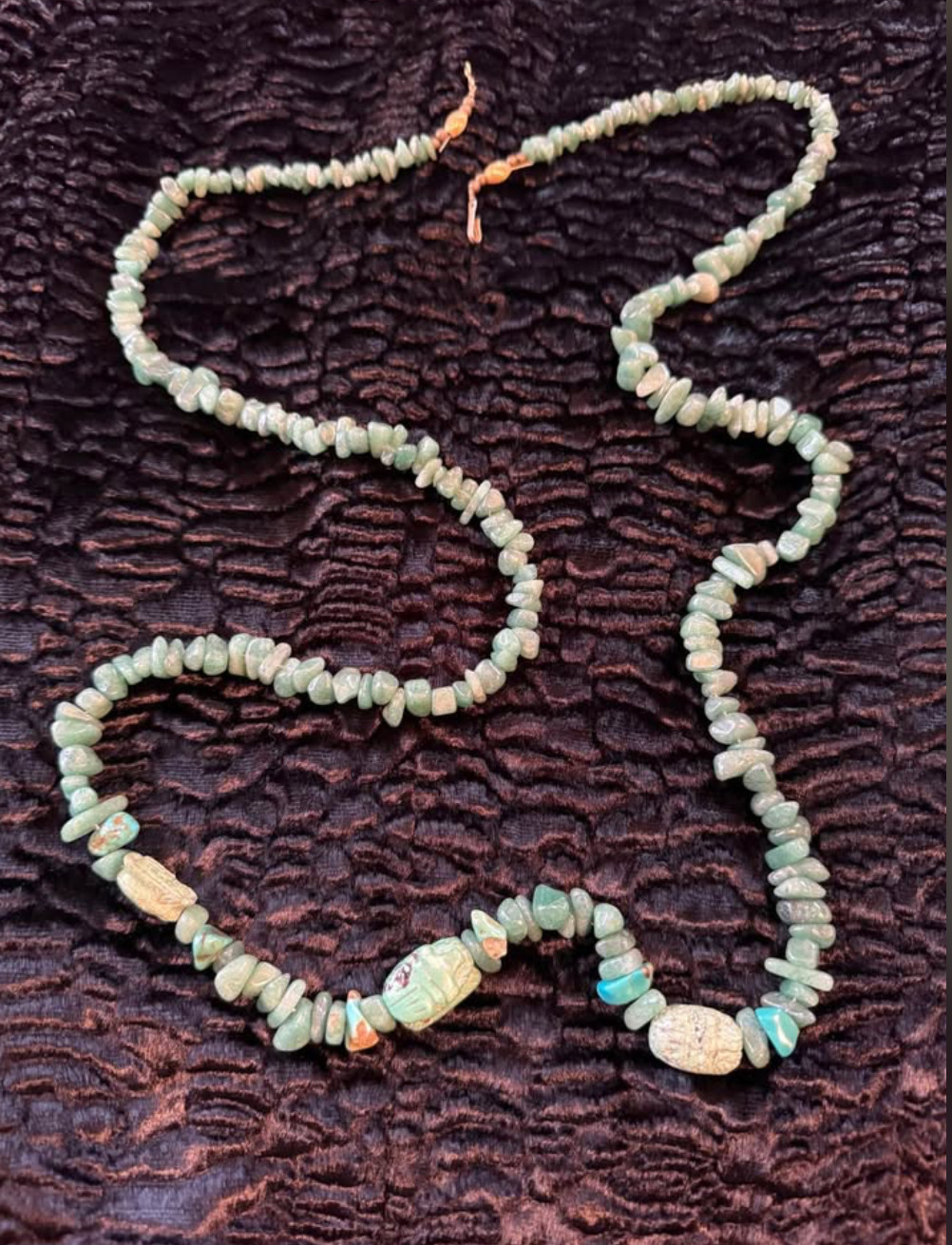 Vintage 42″ Jade and Turquoise Stone with Scarab Bead Accent Necklace