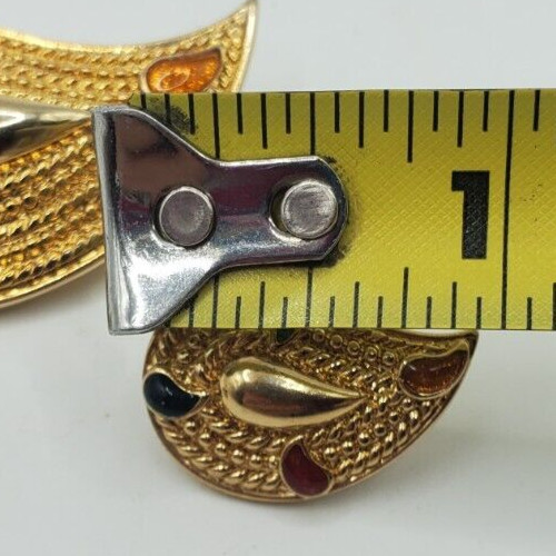 Avon Golden Textured Raindrop Brooch w/Plastic Accents & Earrings