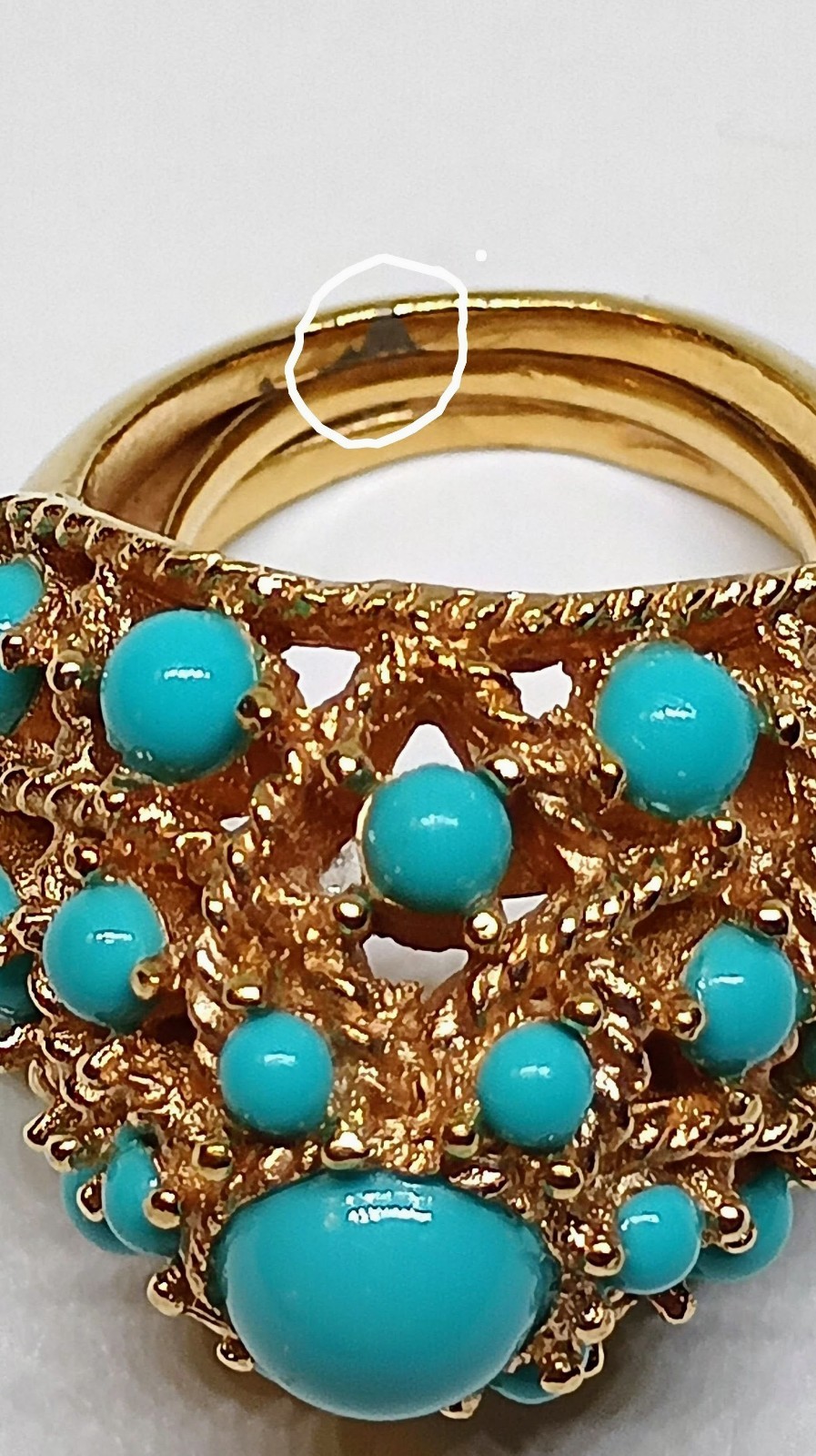 Vintage Crown Trifari Gold Tone Turquoise Dome Adjustable Statement Ring