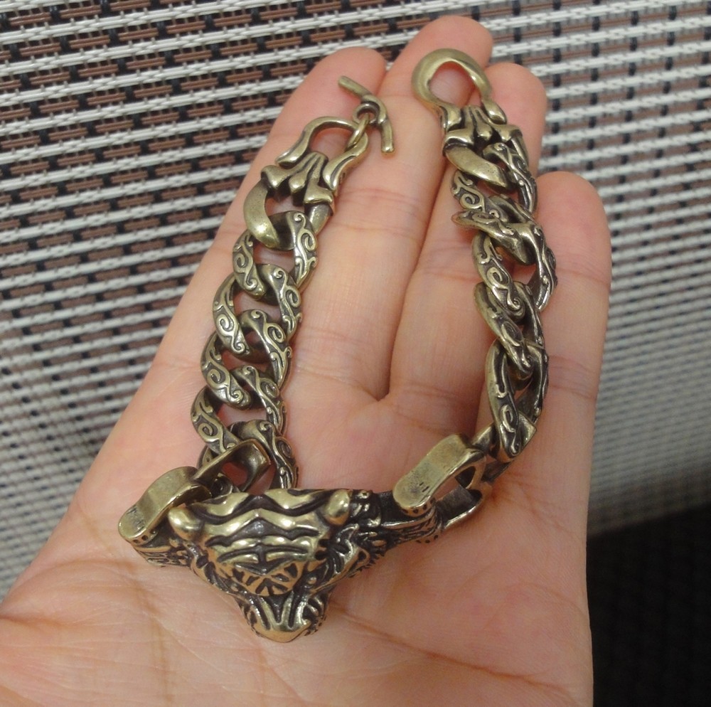 Solid Brass Cool Tiger Head Statue Vintage Style Men Bracelet with Gift Box