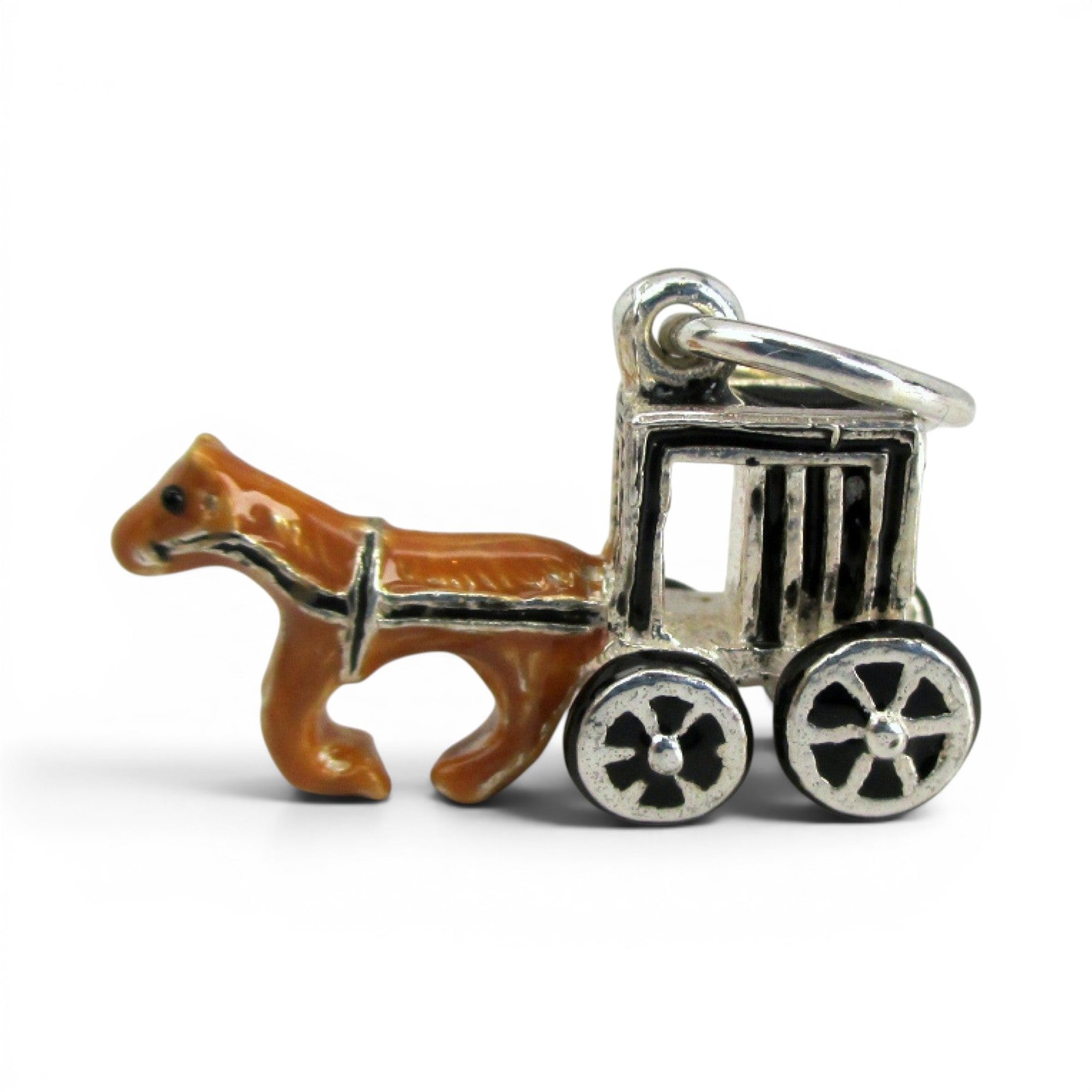 Sterling Silver Enamel Amish Horse & Buggy Charm for Bracelet Pennsylvania Gift