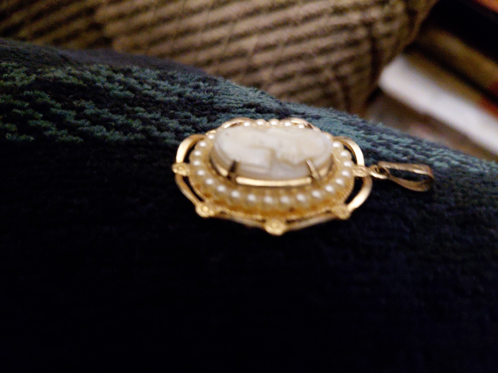 Antique gold cameo with seed pearls necklace Charm