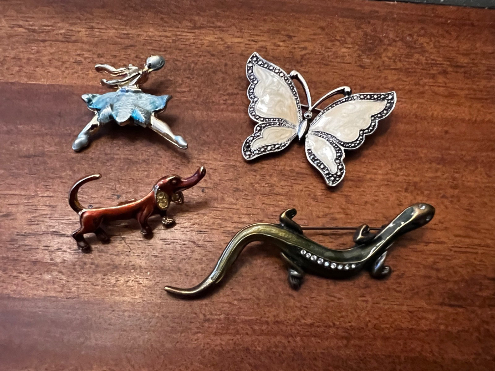 Vintage Enamel Brooches Lot of 4 Jewelry Pins Retro Costume Accessories