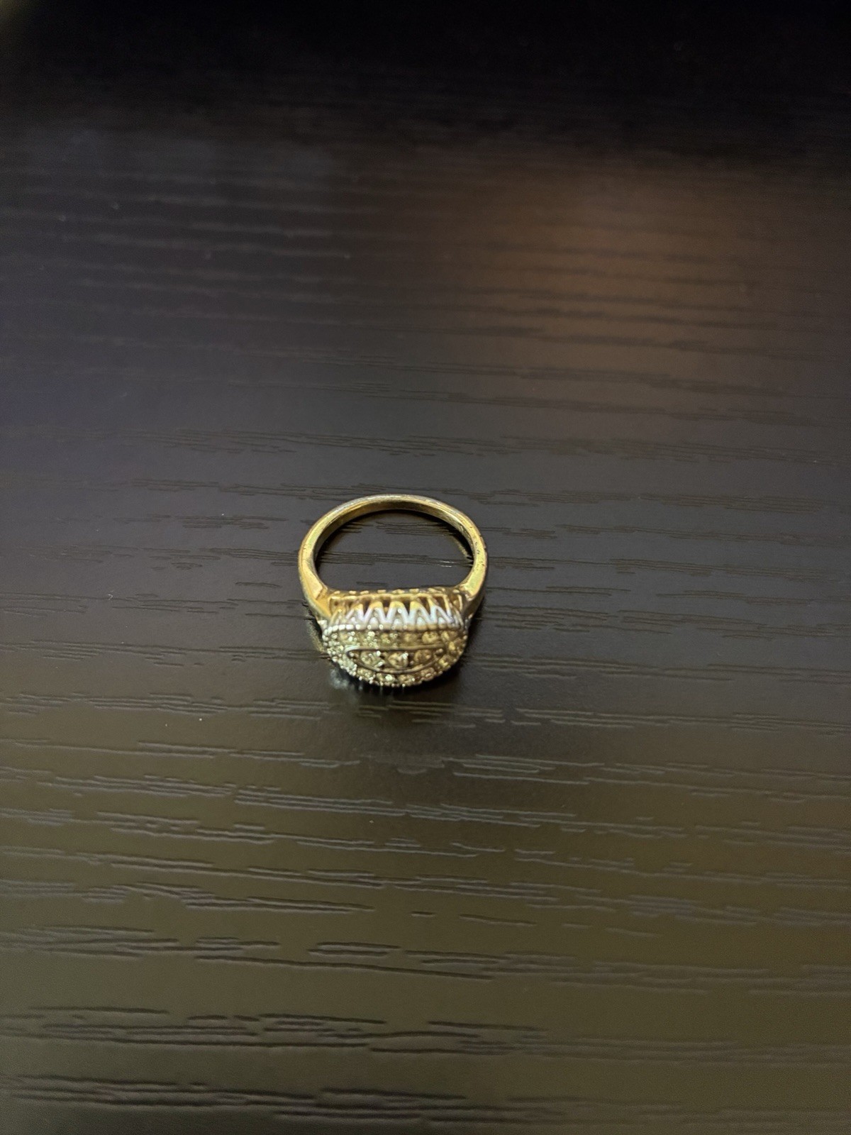Vintage Womans Antique Pave Crystal Cocktail Ring 18k Gold Electroplate Size 5.5