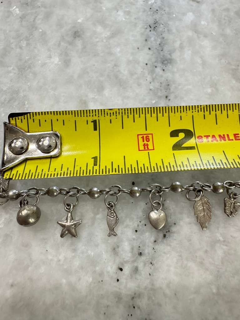Antique Sterling Silver 925 Charm Bracelet Vintage Classic Chain MD53V