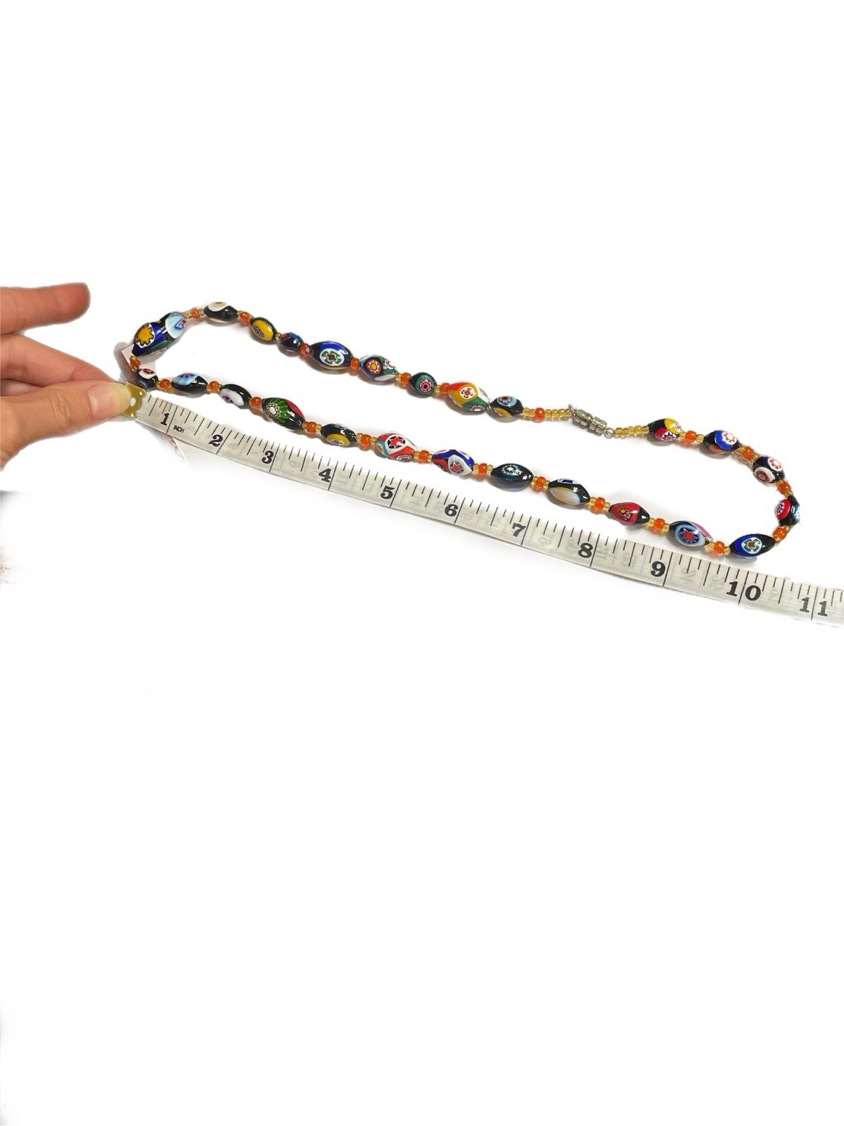 Vintage Venetian Millefiori Glass Bead Necklace – Multicolor 10”L Avantgarde